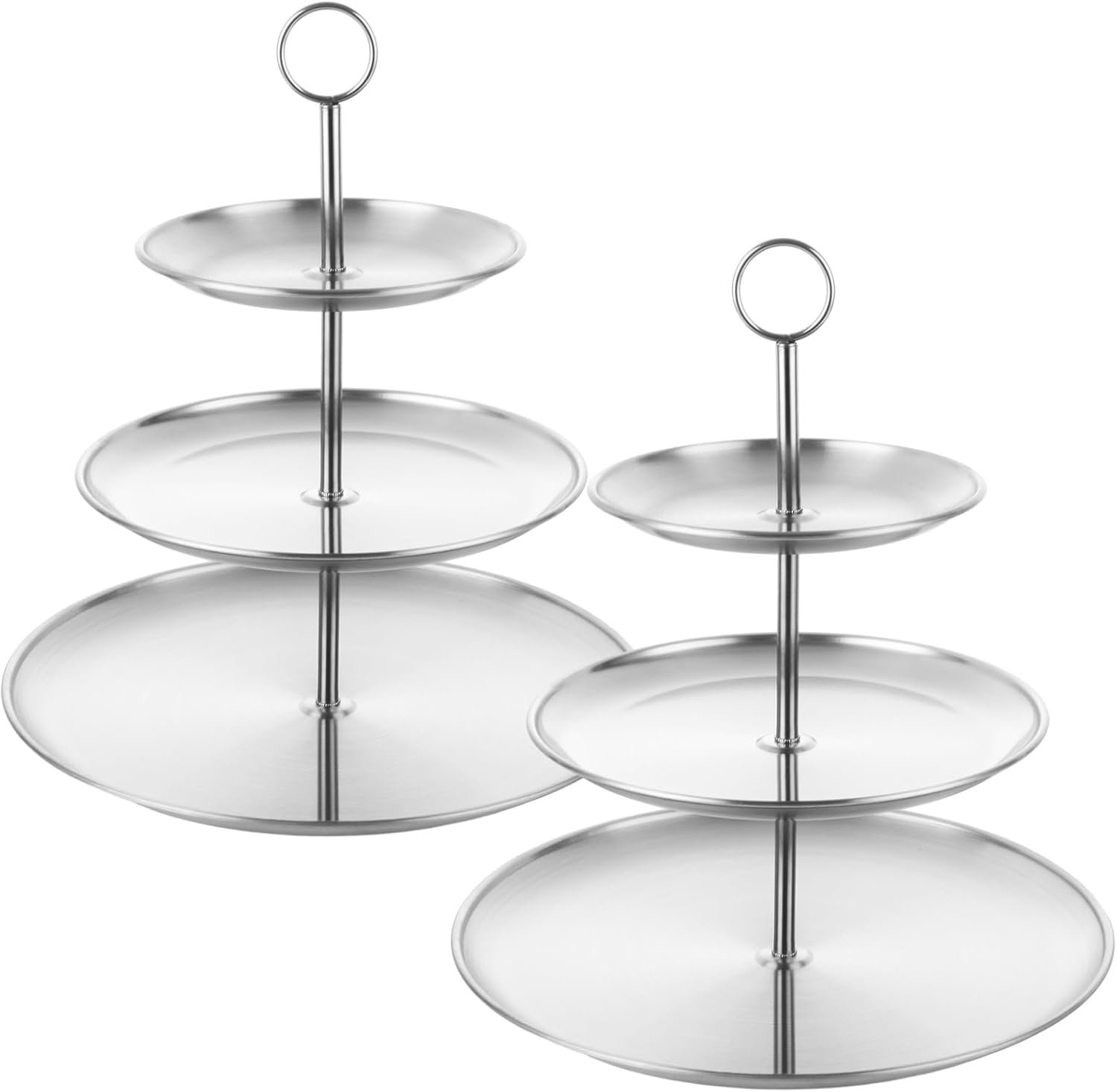 3 Tiered Silver Cupcake Stand 2 Pack Stainless Steel Silver Tiered Dessert Stand Cupcake Display Tower 3 Tier Serving Tray Cake Stand for Baby Shower Birthday Party Wedding
