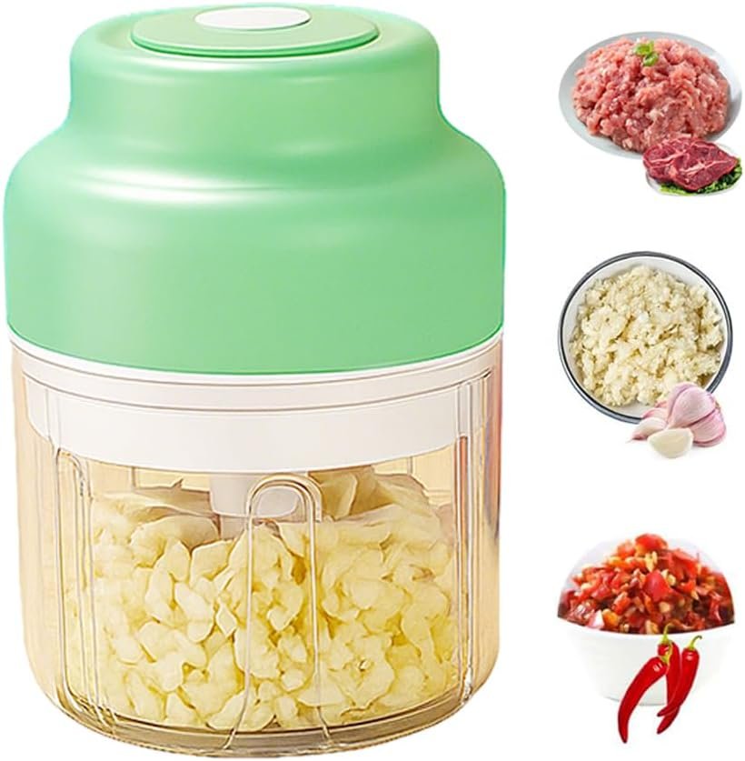 Electric Garlic Chopper Food Processor, 2026 Upgraded USB Rechargeable Cordless Veggie Chopper with 6 Stainless Steel Blades for Garlic Onion Chili Nuts Kitchen Utensils & Gadgets (Green, 250 ML)