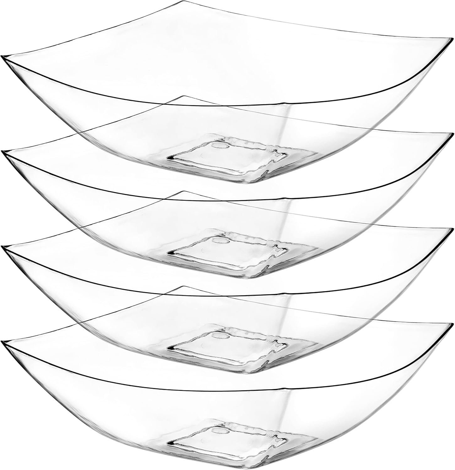Posh Setting – Clear Plastic Serving Bowls for Party (32oz – 4 Pack) Square, Disposable, Salad & Fruit Bowls for Party Table, Candy Containers for Candy Buffet