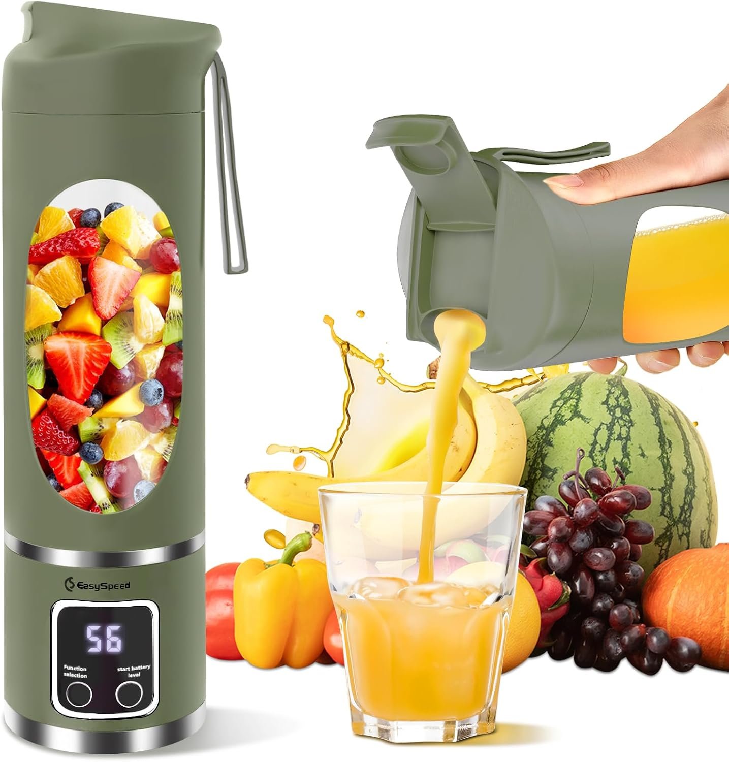 EASYSPEED Portable Blender Electric USB-C, 500ML Personal Juicer for Shakes and Smoothies, 12 Blades, 1500mAh Rechargeable, BPA Free, 18oz Small Blender with Leakproof Lid & Sip Spout, Mixing, Compact