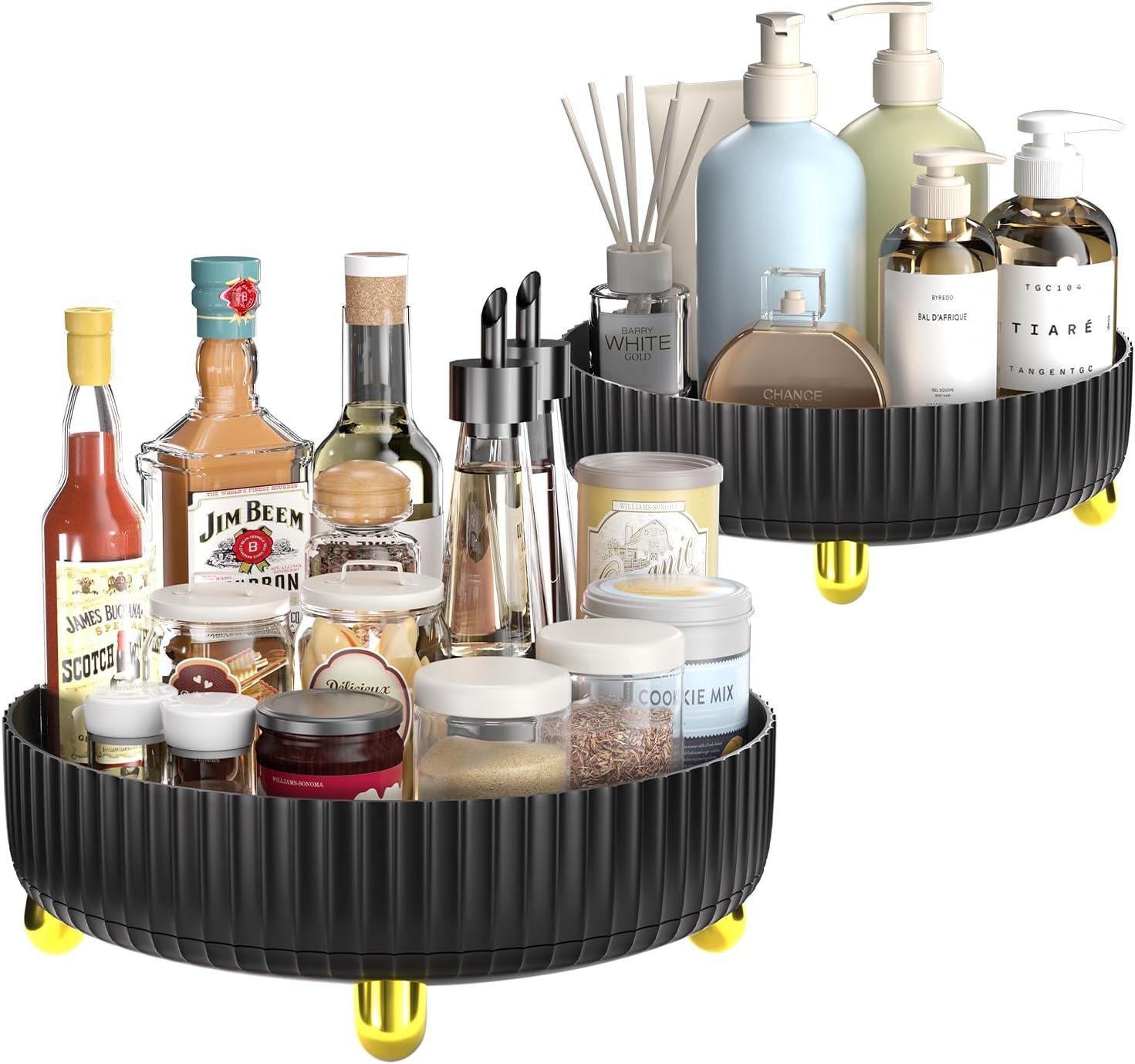 2-Pack Black Turntable Organizer Set – 11″ & 8.6″ Lazy Susan for Cabinets, Kitchen Pantry, Refrigerator, Bathroom & Medicine Cabinet Storage, 360° Rotating Spice Rack Organizer