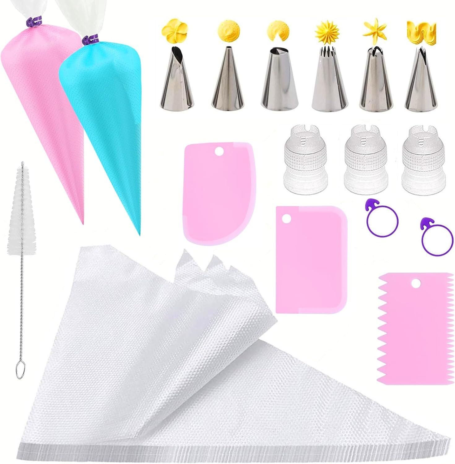 40Pcs Piping Bags and Tips Set, Cake Decorating Kit for Baking with Disposable Pastry Bags and Tips, Silicone Rings, Converters, Cake Decor Tools for Cream Frosting, Cookie Icing Cakes Cupcakes
