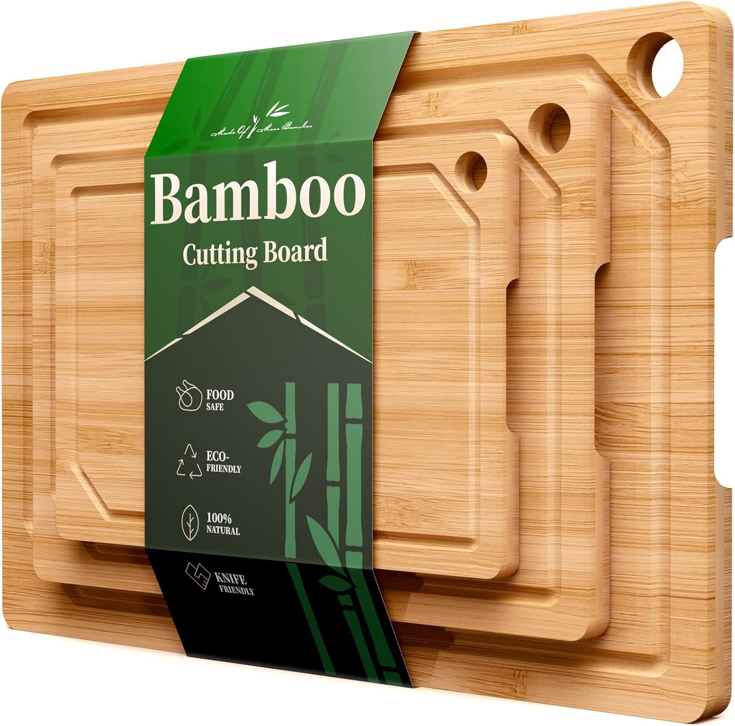 Kitsure Bamboo Cutting Board Set – Multi-Sizes Wooden Cutting Boards for Kitchen, Convenient Kitchen Essentials with Deep Juice Grooves, Cutting Board for Chopping & Serving, 3 Pack, Natural