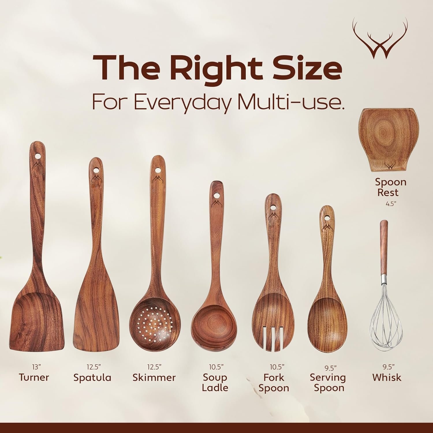8 Pcs Teak Wooden Utensil Set – Premium Wooden Cooking Utensils Set, Natural Wooden Spoons for Cooking – Sturdy Kitchen Utensils & Cooking Spoons for Every Chef