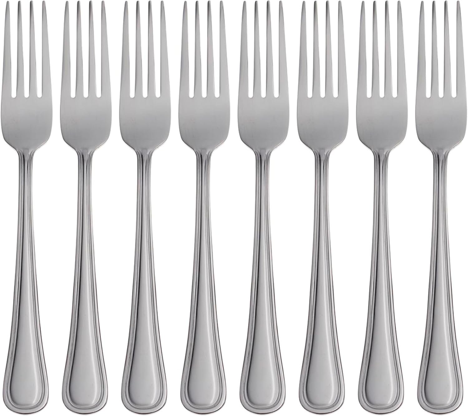 Oneida Silverware Set, Tress Everyday Flatware 8-Piece Dinner Forks Set, Service For 8, 18/0 Stainless Steel, Rust Resistant, Dishwasher Safe, Home And Kitchen Utensils (Silver, 8 Piece)
