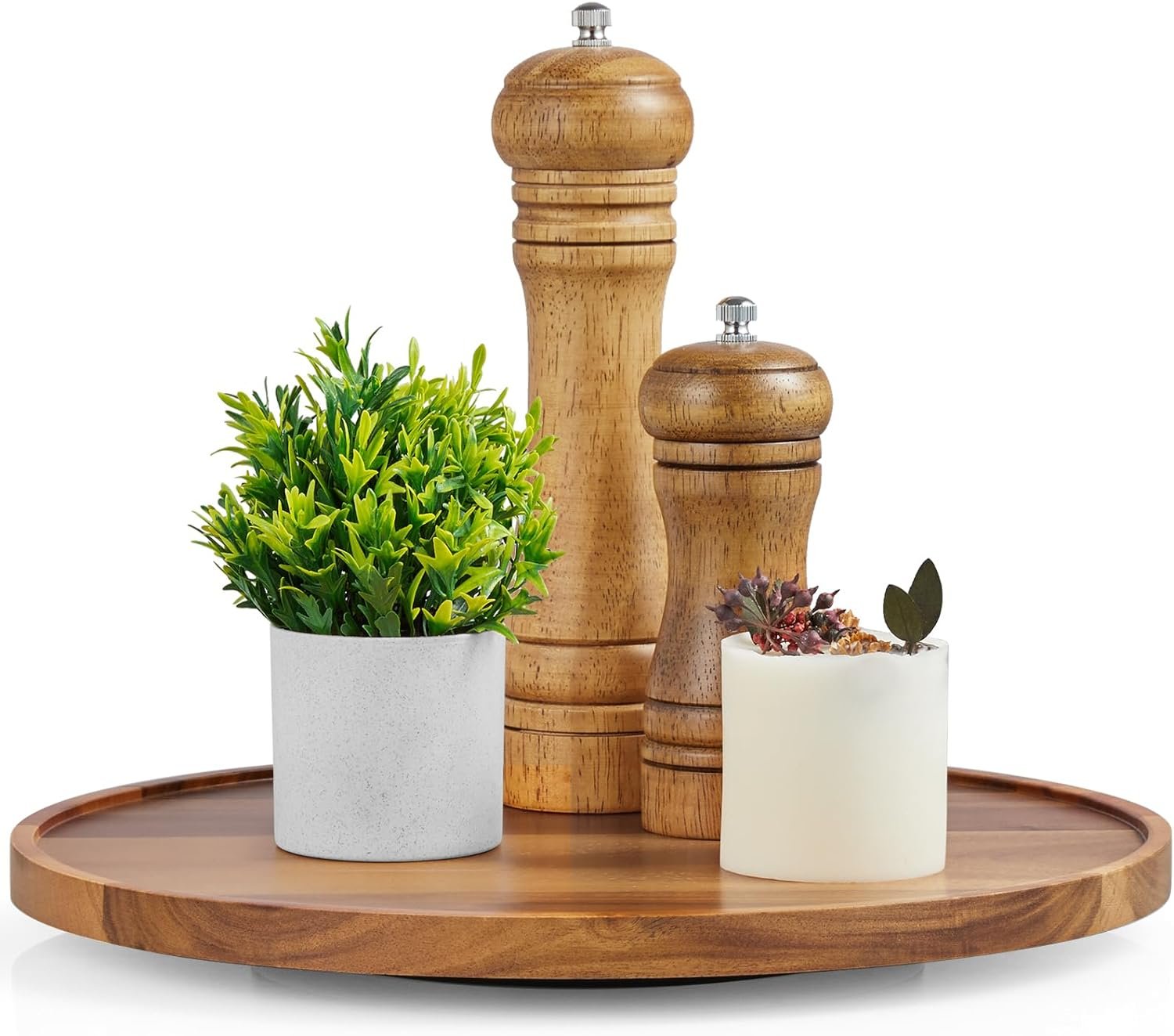 12″ Acacia Wood Lazy Susan Turntable Organizer, Lazy Susan for Table Top Cabinet Dining Pantry Countertop Cupboard Organization, Decorative Tray for Kitchen Bathroom Decor Coffee Bar Accessories