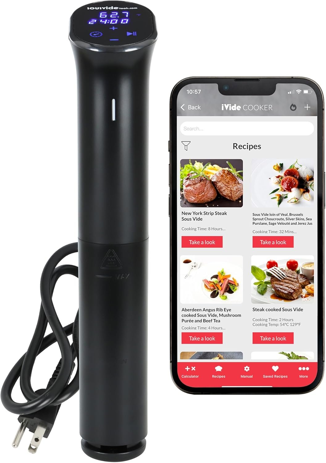 iVide 2.0 WiFi Sous Vide Cooker – Precision Immersion Circulator, 1200W, 0.1°C Accuracy, App Recipes, Quiet Operation, 30L Capacity