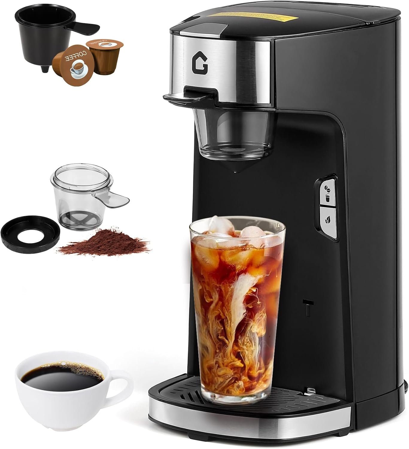 IDEALHOUSE Single Serve Coffee Maker, k Cup Compatibility, Auto Shut Off, Adjustable Tray, One-Button Fast Brew, 18.6 Oz Water Tank for Capsule, Ground & Tea, for Home, Office