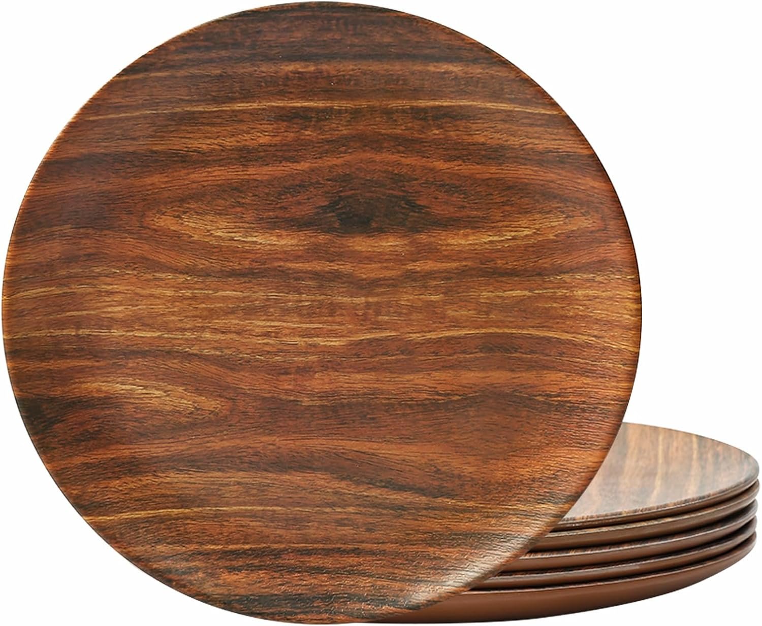 TP 8.5″ Melamine Dinner Plates, 6-piece Plate Set Unbreakable Serving Dishes for Indoor and Outdoor, Service for 6, Rosewood Grain