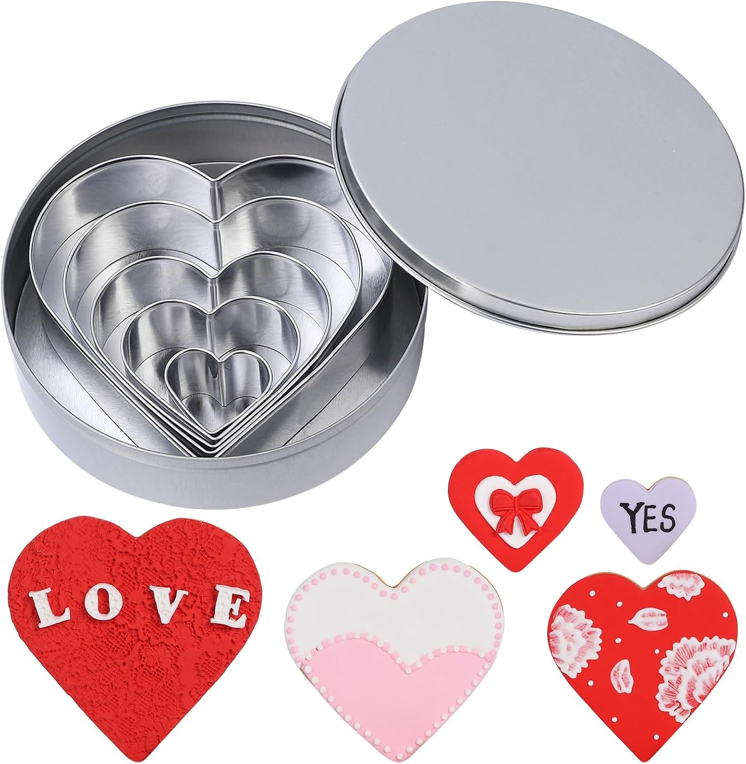 5-Piece Stainless Steel Heart Cookie Cutter Set – Valentine’s Day, Birthday, Wedding Baking Tools (5 Sizes: 1.18″ to 4.21″) – Dishwasher Safe with Gift Box