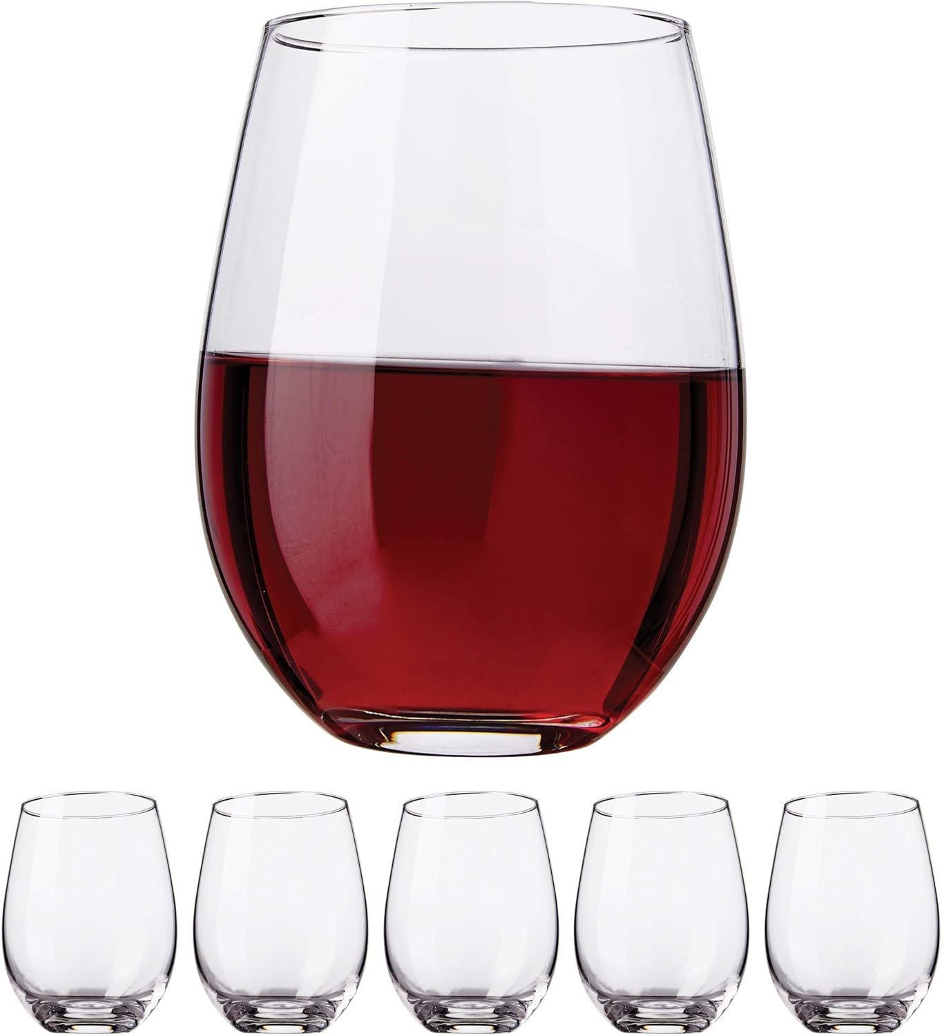Stemless Wine Glasses Set of 6, 18oz Wine Glass – Stemless Wine Glass & Cocktail Tumbler Set – Premium Glass Drinking Cups in Bulk– Deluxe Gift Pack Short Wine Glasses, Dishwasher Safe