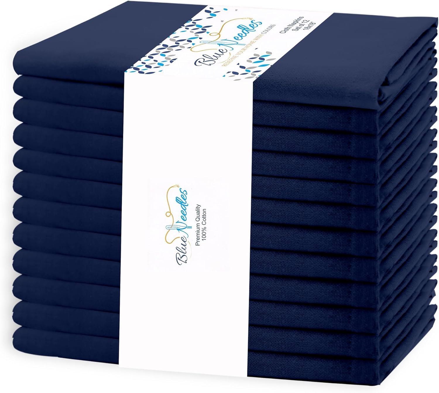 Blue Needles Solid Cloth Napkins Set of 12 Navy Blue 100% Cotton Dinner Napkins 18×18 inches – Soft, Reusable, Absorbent & Washable Linen, Ideal for Spring Summer Easter Events Parties & Everyday Use