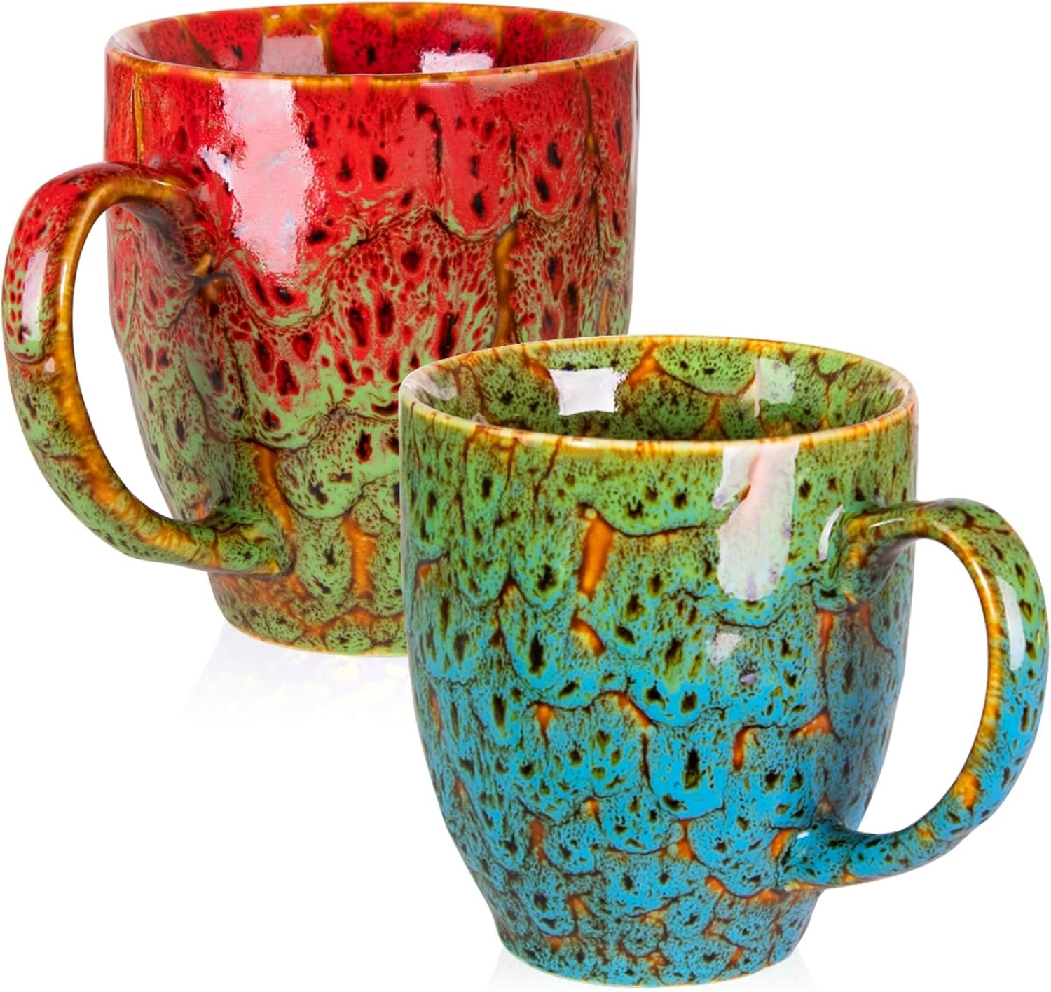 Set of 2 Durable 16 oz Coffee Cups, Large Coffee Mugs with Ergonomic Handle, Ceramic Mugs Dishwasher & Microwave Safe, Ideal Tea Mugs for Home, Office, Gifts (Coffee, Tea, Hot Cocoa, Latte Cup)