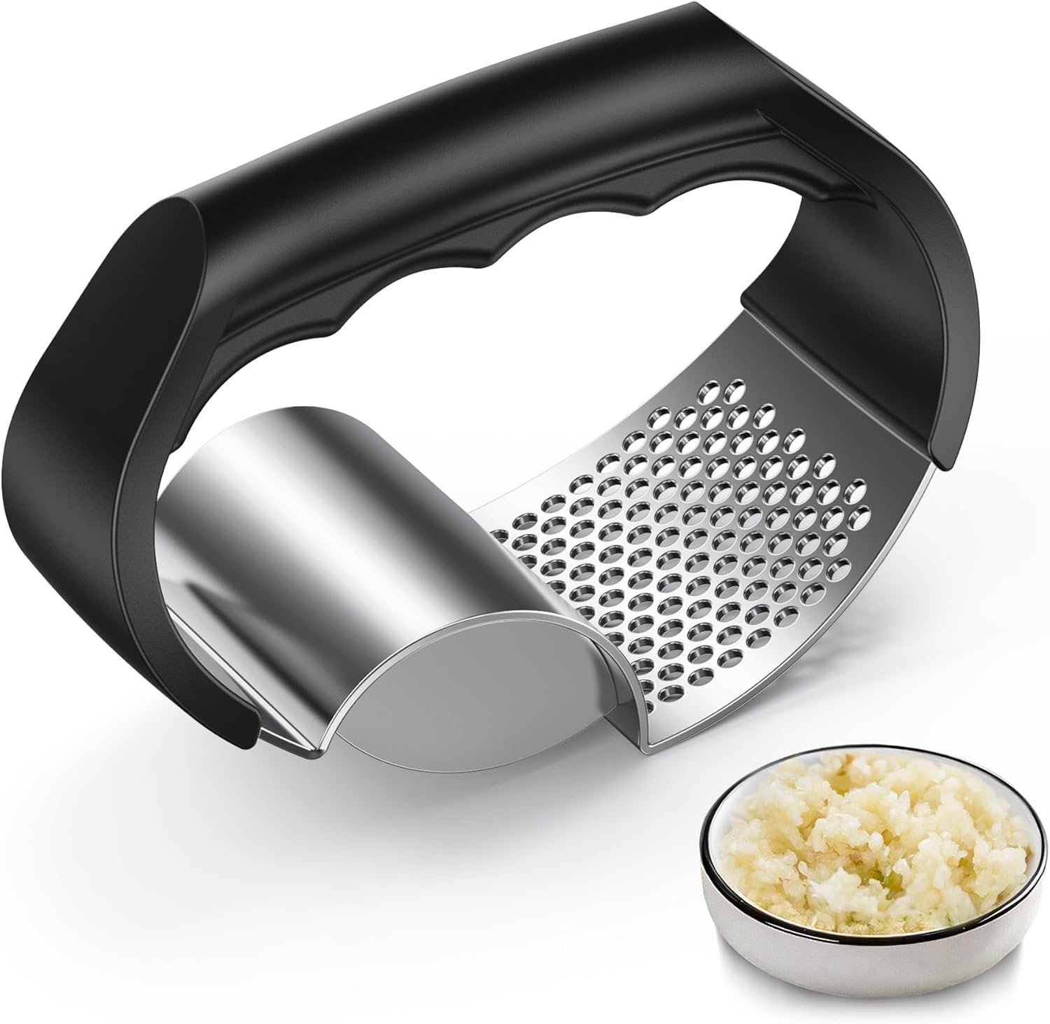 Garlic Press Rocker – Stainless Steel Garlic Crusher, 2-in-1 Easy Kitchen Gadget for Effortless Smashing