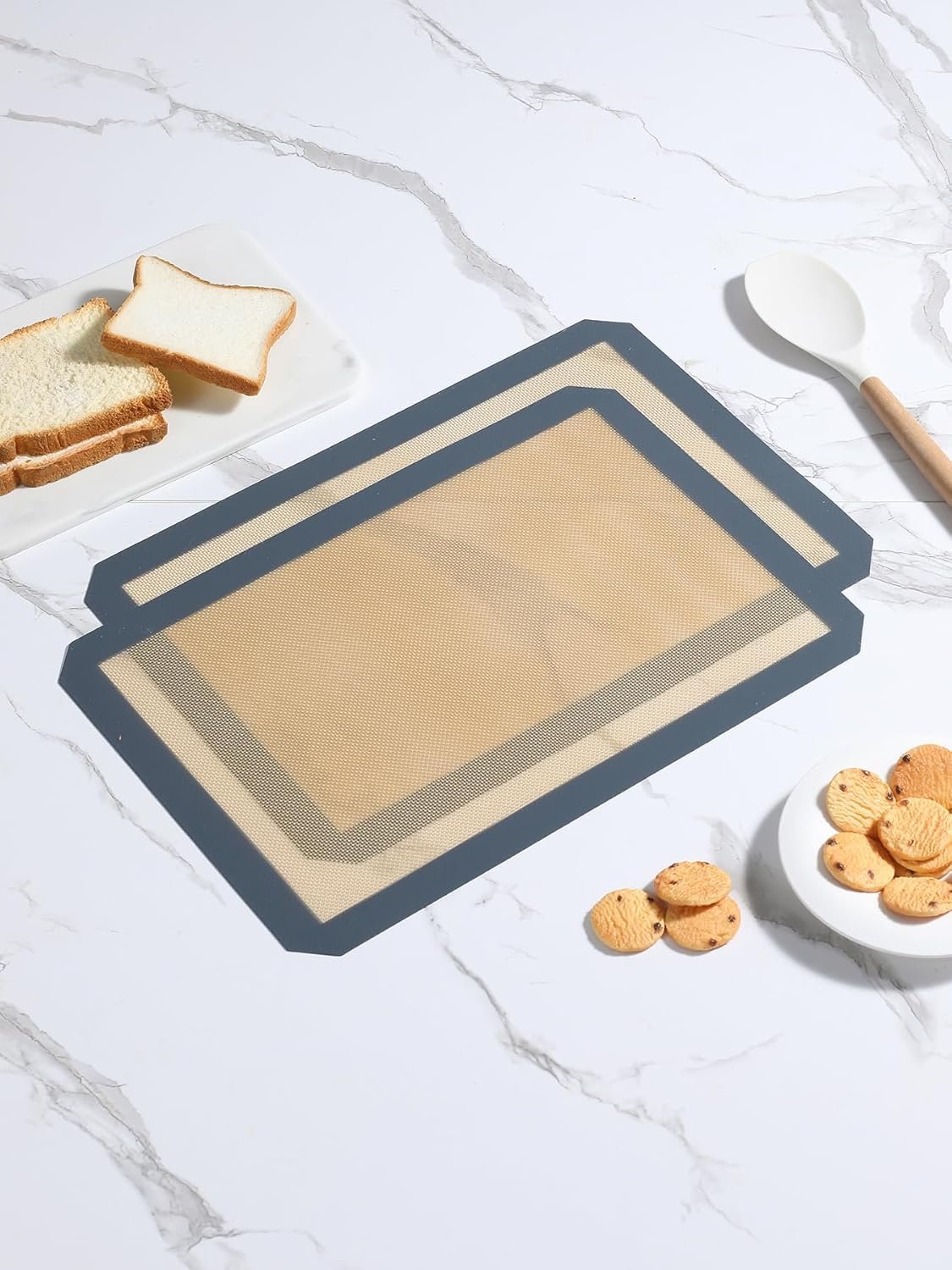 2 Pack Silicone Baking Mat Set, Non-Stick Macaron Baking Sheet Liners, Cookie Oven Liner for Bake Pans, Pizza, Cakes, Bread Making, Food Prep and Cooking, 16.5″ x 11.6″, Grey