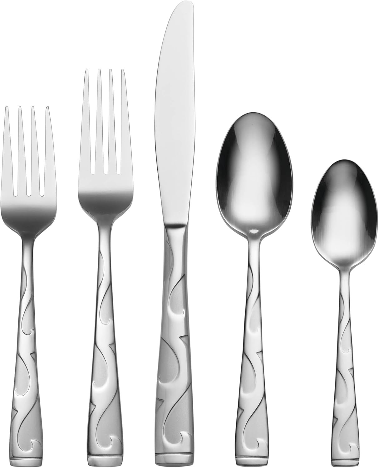 Oneida Silverware Set For 8, Tuscany 45-Piece Everyday Flatware Set with Serving Utensils, Service For 8, 18/0 Stainless Steel, Dishwasher Safe, Knives Spoons And Forks Sets, Dining (Silver, 45 Piece)