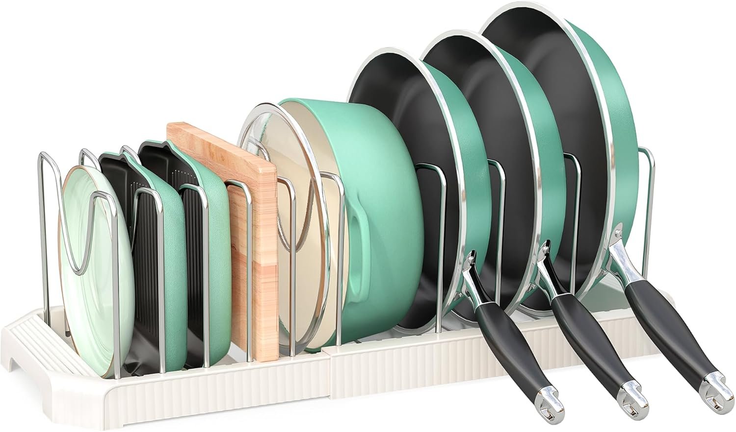 Pots and Pans Organizer for under Cabinet, Pan Pot Organizers inside Cabinet, Expandable Organizer with 10 Adjustable Dividers for Cookie Sheets, Cutting Boards, Pot Lids, Cookware – Frying Pan Rack