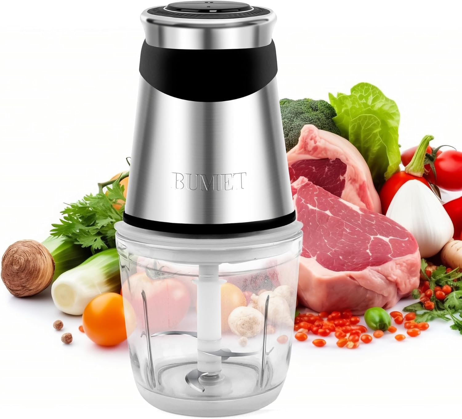 Electric food processor vegetable chopper 500W one 2.5cup bowl one bi-layer 4 blades Mini Food chopper for home use,Mincing, and Puree for kitchen aid, baby foot