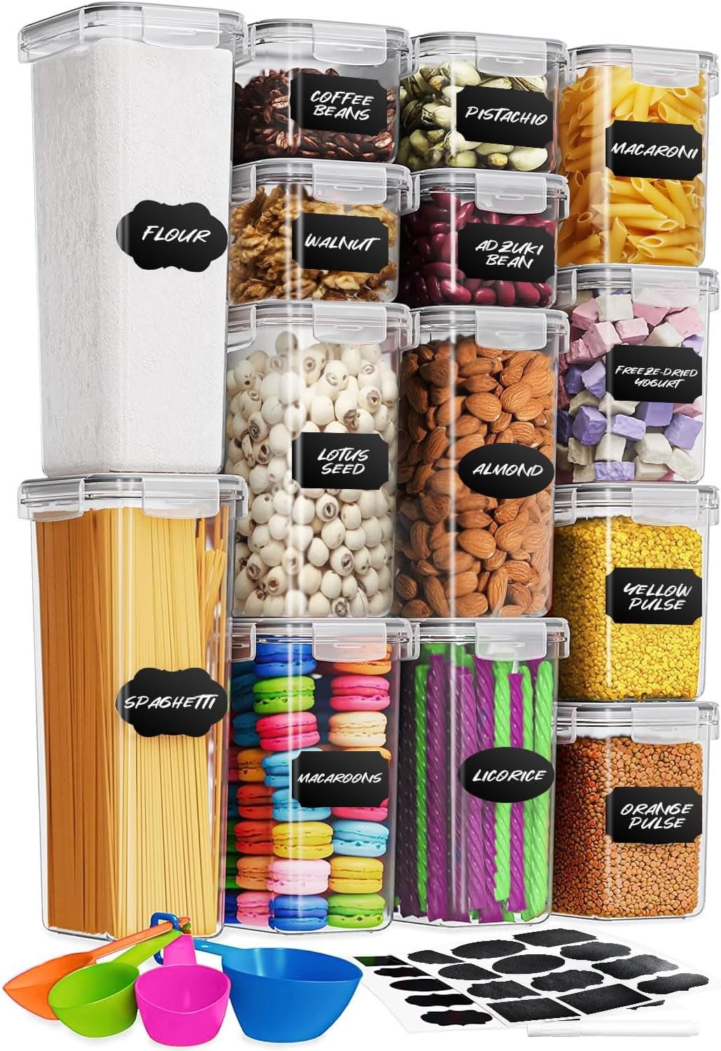 Airtight Food Storage Containers with Lids, 14-Piece Set – Leak Proof BPA-Free Plastic Canisters for Kitchen Pantry Organization, Cereal, Flour & Sugar – Includes Labels & Marker