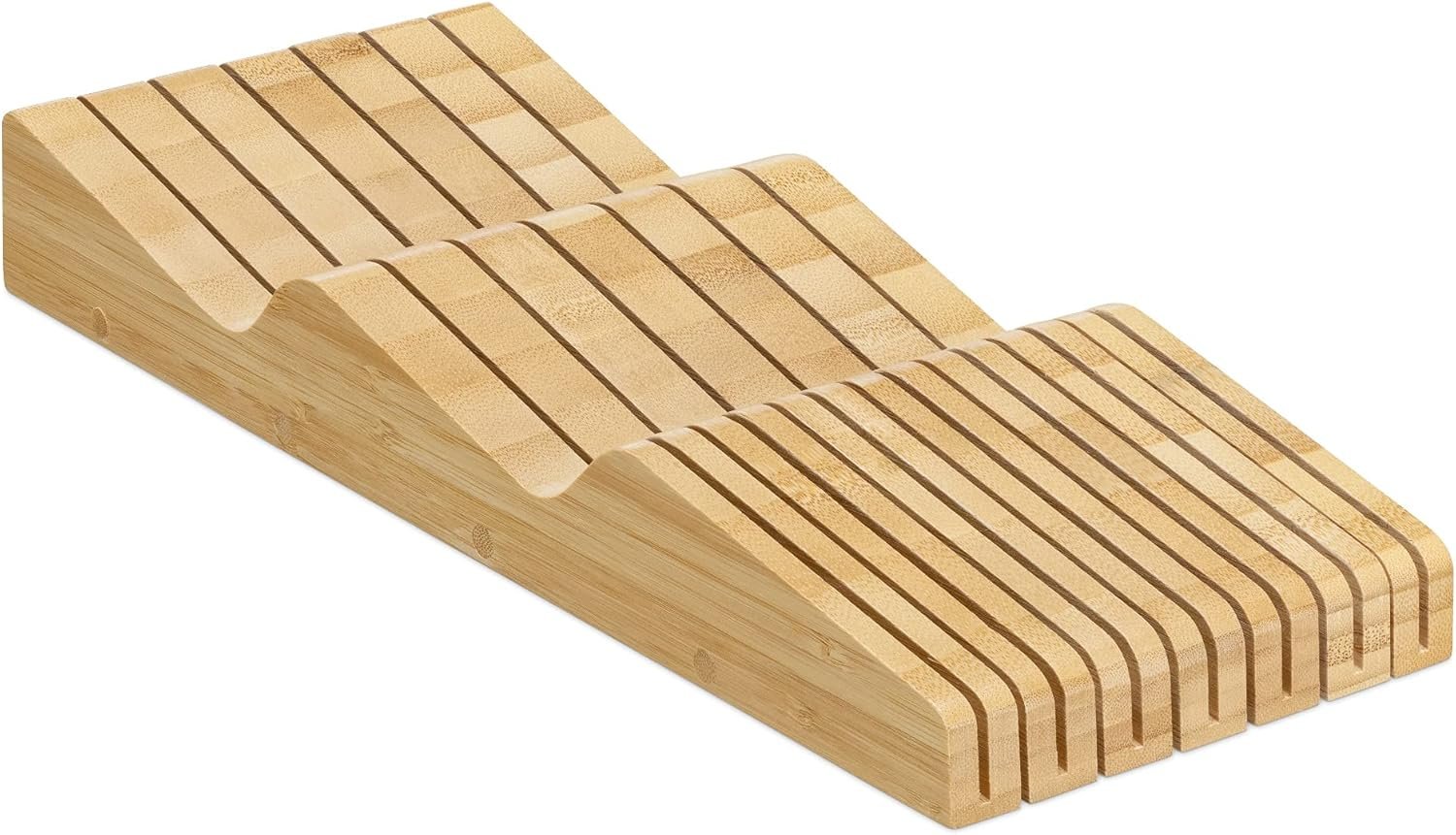 Navaris In-Drawer Knife Block – Organizer with Slots for 13 Knives – Bamboo Storage Insert for Kitchen Drawers 5 15/16″ Wide x 15 3/4″ Deep x 2″ High