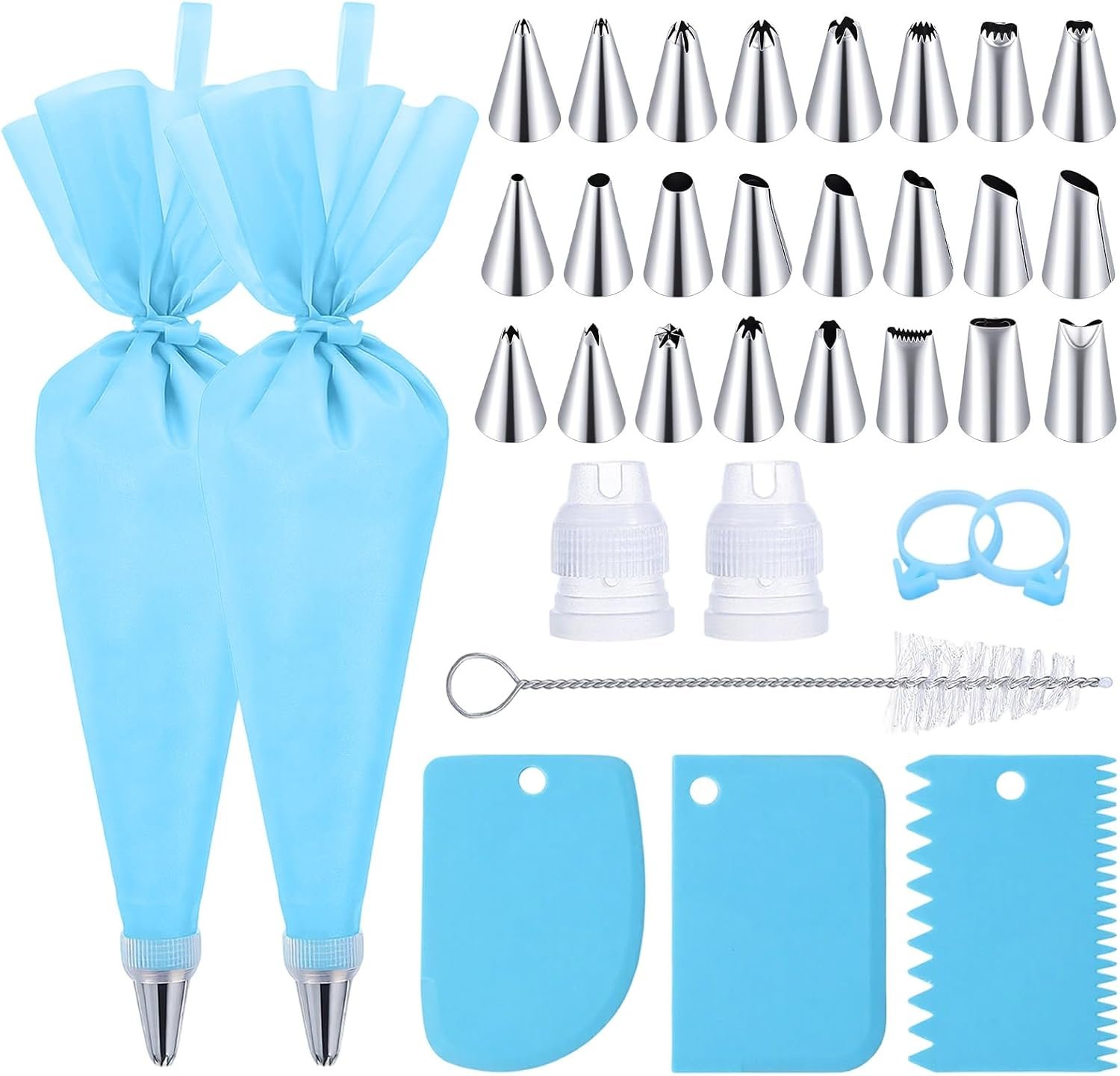 34Pcs Piping Bags and Tips Set Cake Decorating Kit Reusable Pipin Bags Piping Tips with Scrapers 12Inch Icing Bag Non-slip Cake Decorating Thickened Pastry Bag for Baking Cookie Icing Cupcake