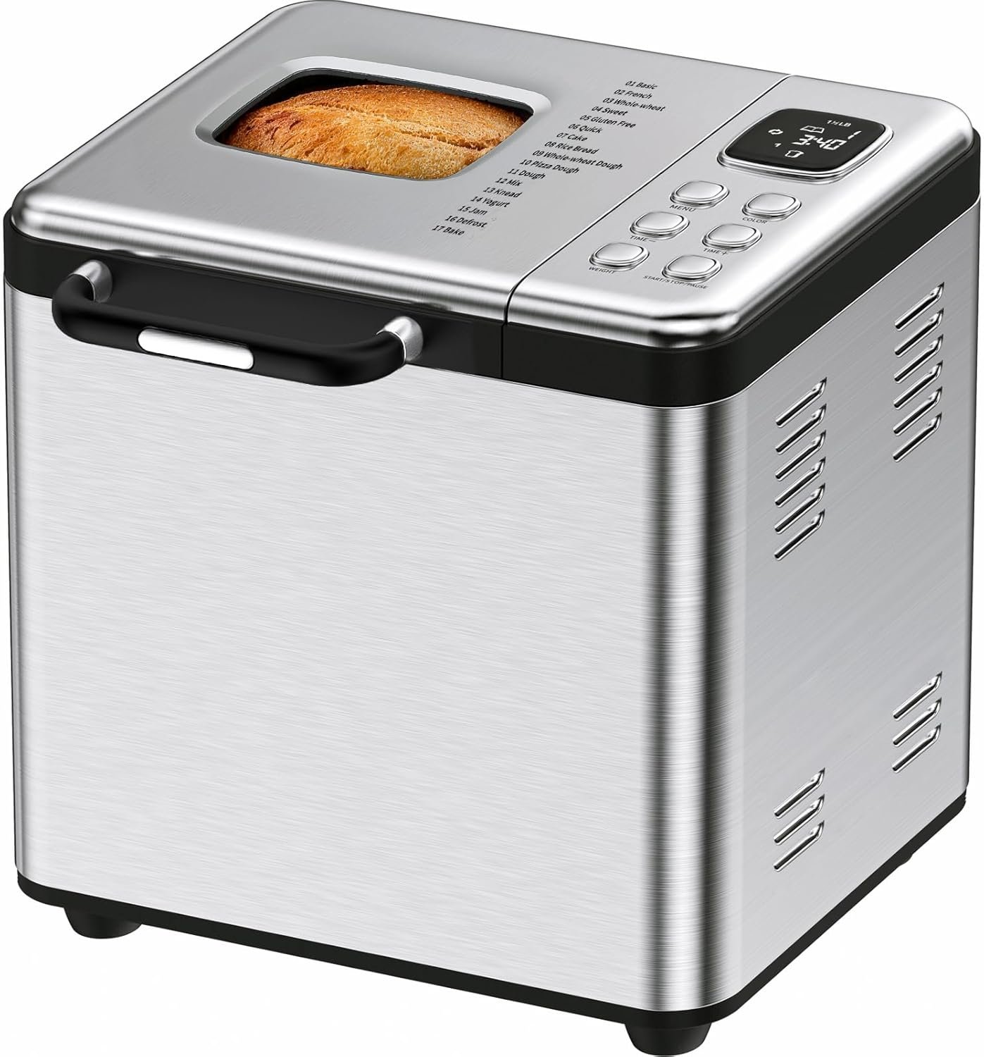 Bread Maker, 2LB Stainless Steel Bread Machine, 17-in-1 Automatic Settings, Non-Stick Pan, Beginner-Friendly Controls, Easy to Clean, Low Noise, High Success Rate for Homemade Bread