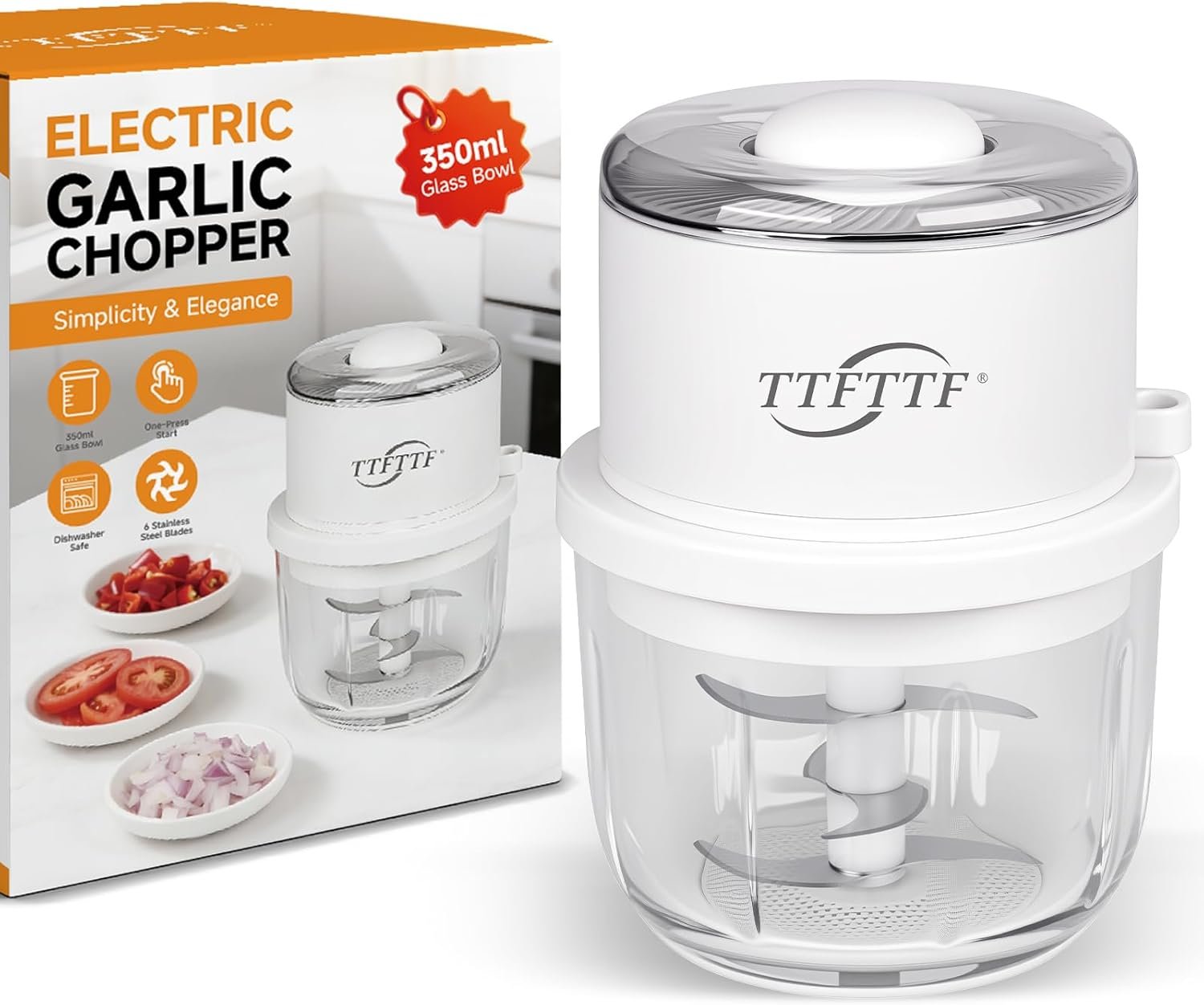 Electric Garlic Chopper, 350ML Glass Bowl Mini Food Processor, Portable Veggie Chopper Onion Garlic Grinder, Wireless Blender for Ginger, Chili, Fruit, Meat, etc
