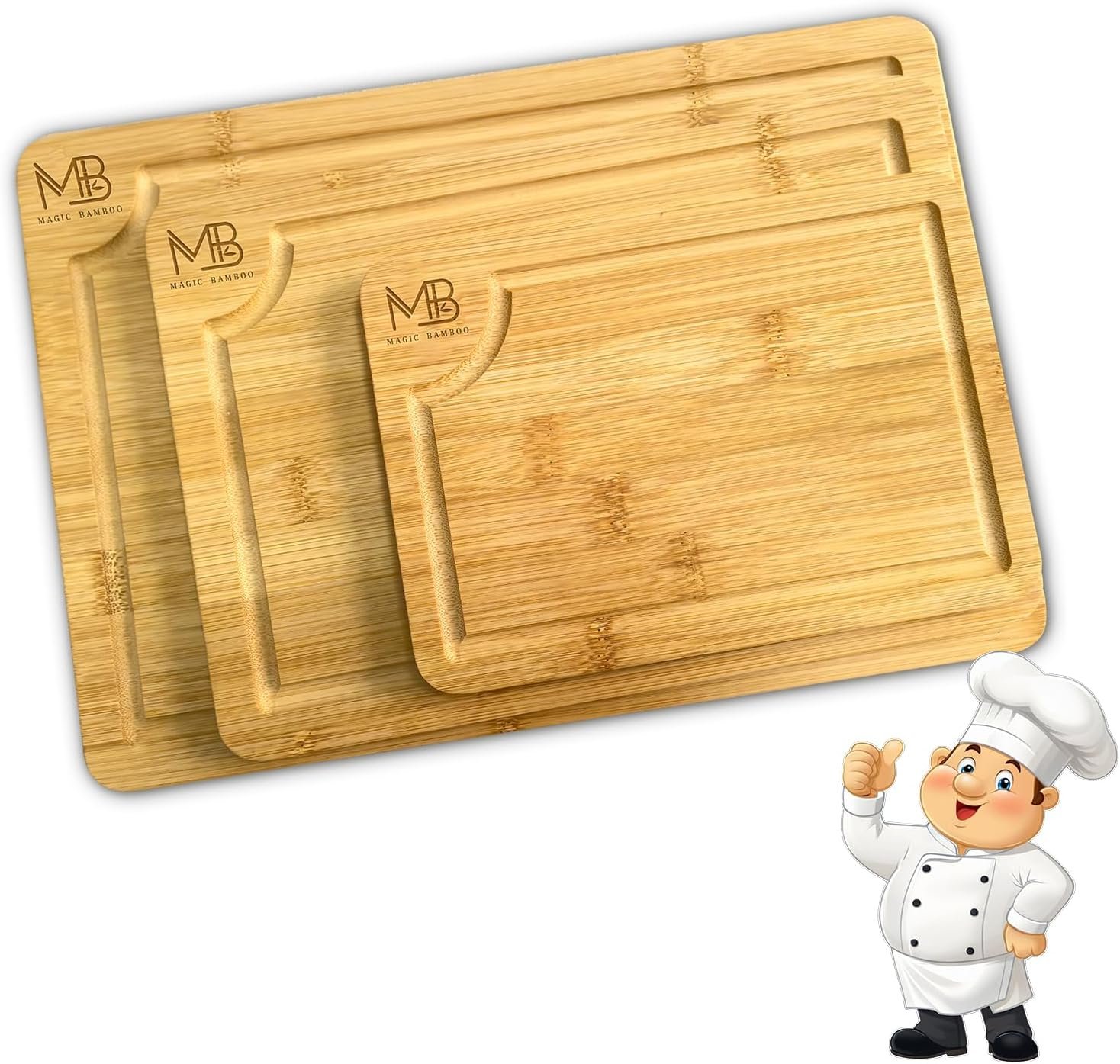 Premium Bamboo Cutting Board for Kitchen – Chopping Block Durable Wooden Chopping Boards with Deep Juice Grooves & Built-in Handles, Perfect for Meat, Vegetables, and Charcuterie