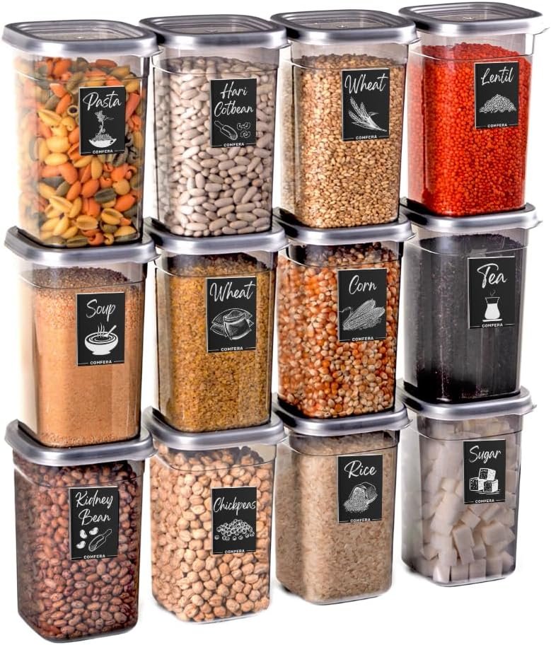 12-Piece 40 OZ BPA-Free Airtight Food – Food Storage Containers With Lids, Flour, Pantry Storage Includes 20 Reusable Washable Labels, Kitchen Organizer