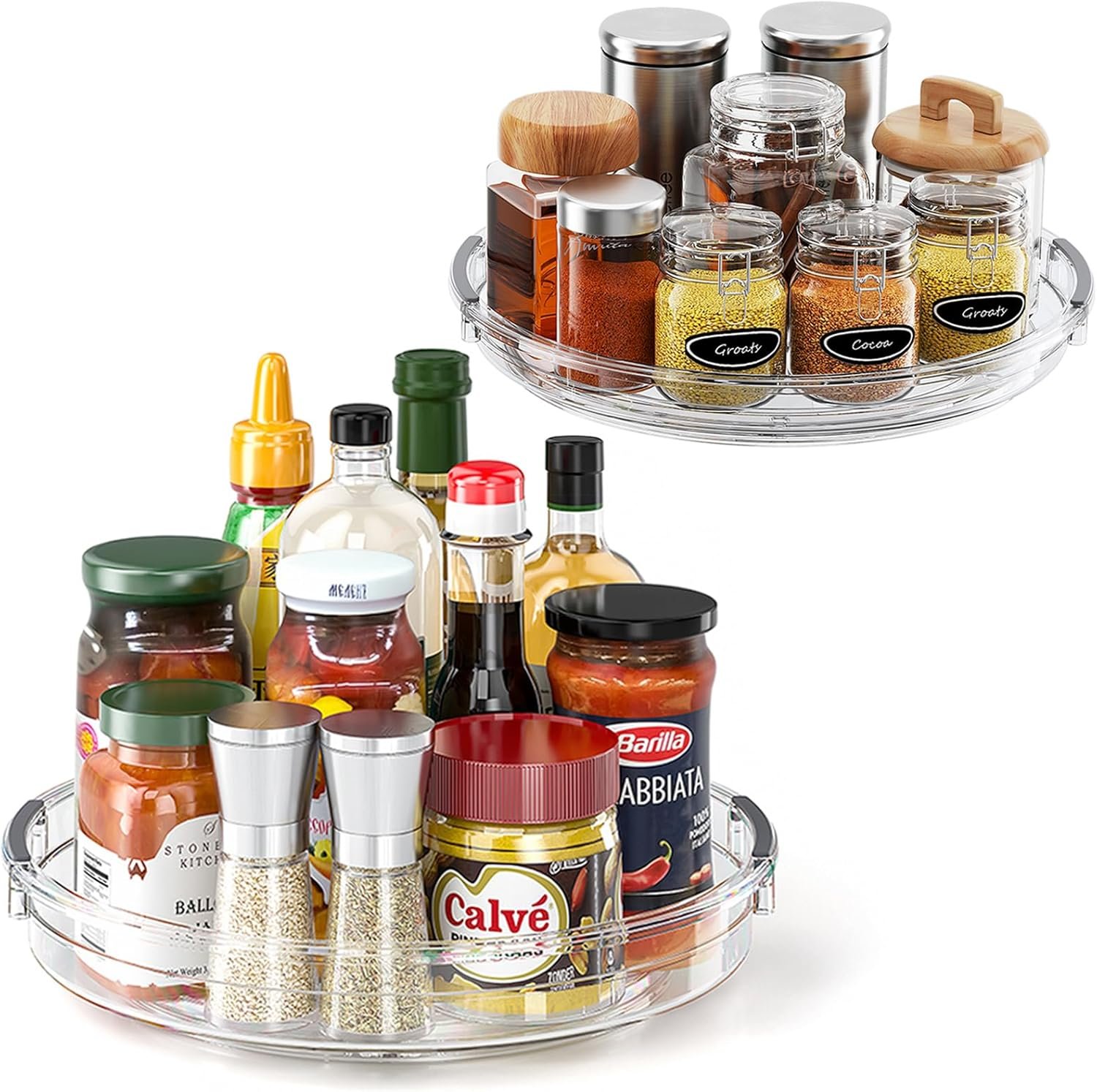 LAMU 2 Pack Clear Lazy Susan Turntable Organizer for Cabinet, 10.6” 9.25” Condiment Organizer for Refrigerator, Kitchen Pantry, Medicine Cabinet Organizer, Spices Rack Organization, Bathroom