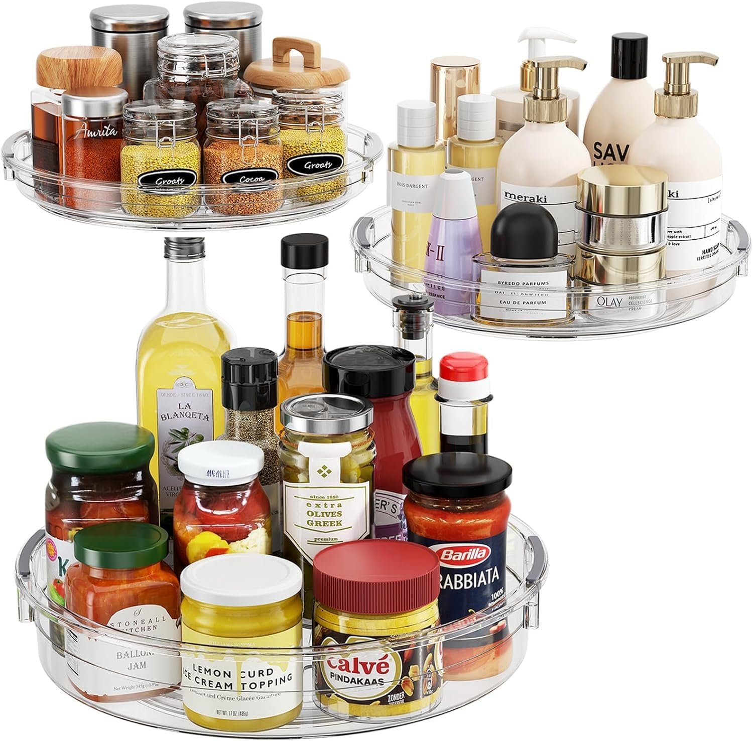 LAMU 3 Pack Lazy Susan Organizer Turntable for Cabinet, Pantry Organizers and Storage, Rotating Condiment Organizer for Kitchen, Table Top, Fridge, Countertop, Spice Organization, 9.25” 10.6” 12”