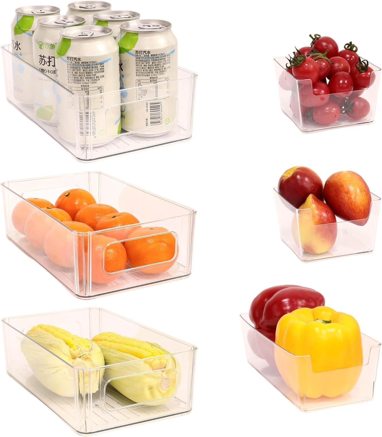 Refrigerator Organizer Bins 6 Pack Stackable Fridge Organizers with Handles Clear Freezer Storage Containers for Pantry, Cabinets,Shelves, Drawer – BPA-Free Plastic Kitchen Organizers