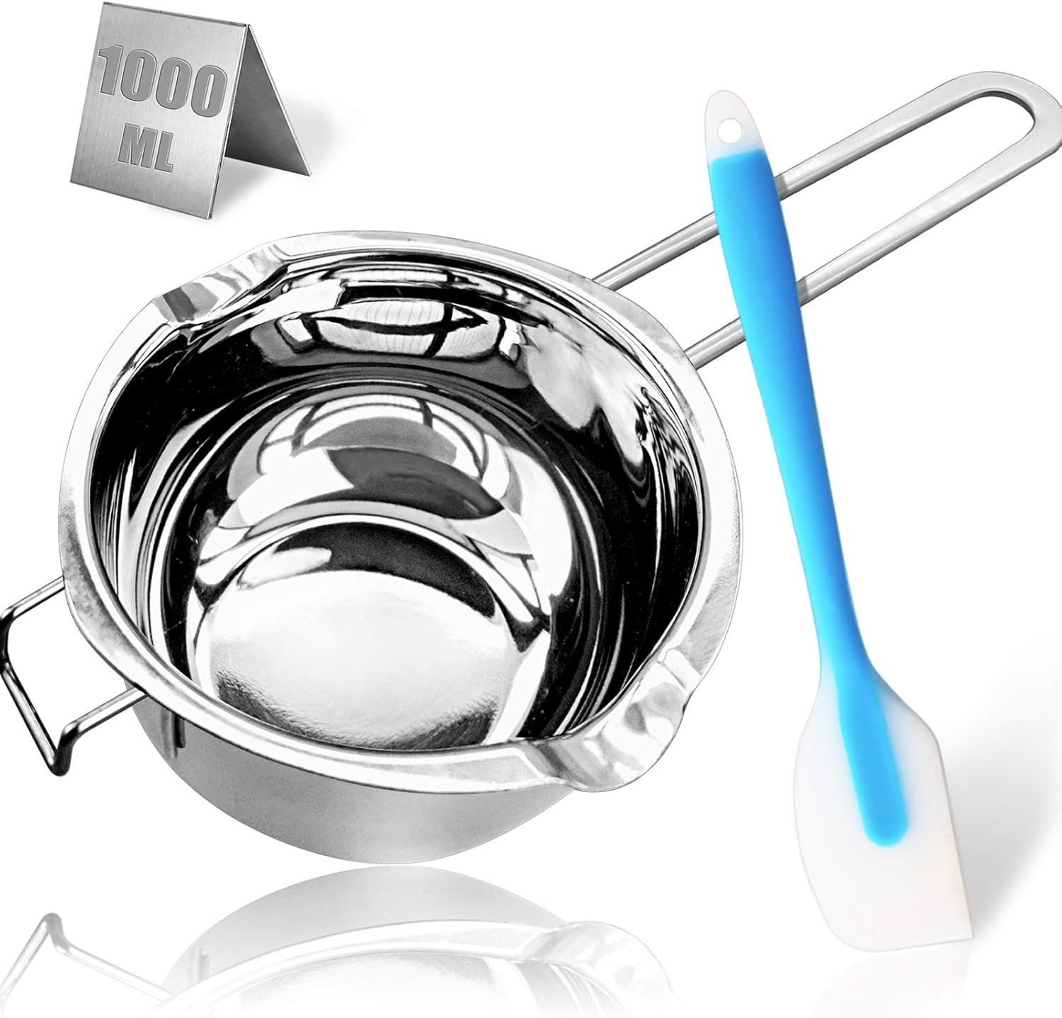 1000ML/1QT Double Boiler Chocolate Melting Pot, 304 Stainless Steel Candle Making Kit with Silicone Spatula for Chocolate, Candy, Candle, Soap, Wax