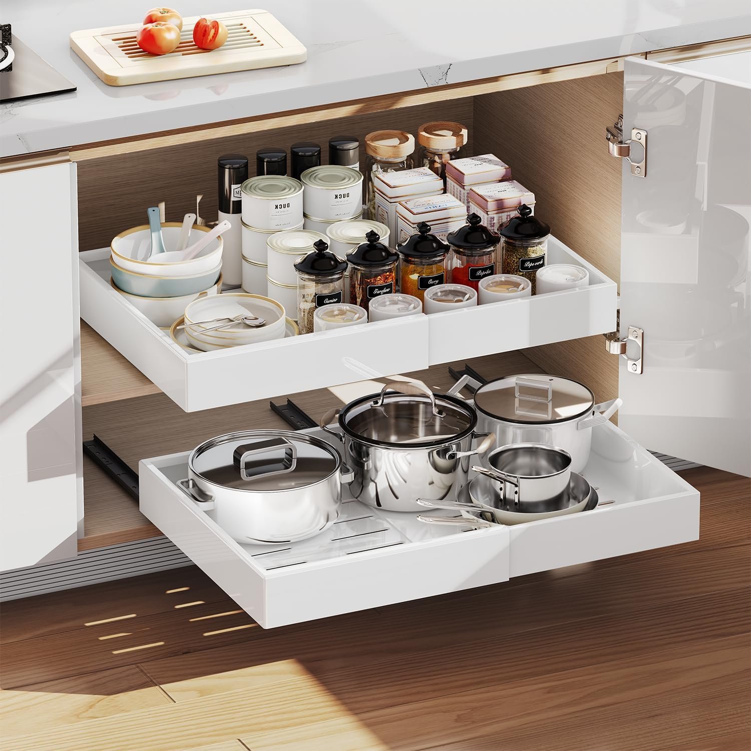 Pull out Cabinet Organizer,Extendable (12″-20″) Heavy-Duty Pull-Out Drawers – Secured with Nano Adhesive Tape, Ideal for Cookware Storage, for Kitchen Base Cabinets (21″ Dx12-20″ W(1 Pack))
