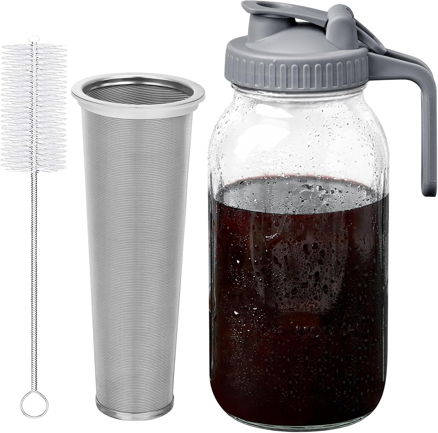 OneDream Cold Brew Coffee Maker – 2 Quart 64oz Stainless Steel Filter Cold Brew Pitcher Jar, No Leaks Cold Brew Mason Jar Coffee Maker, Easy to Clean Cold Coffee Maker