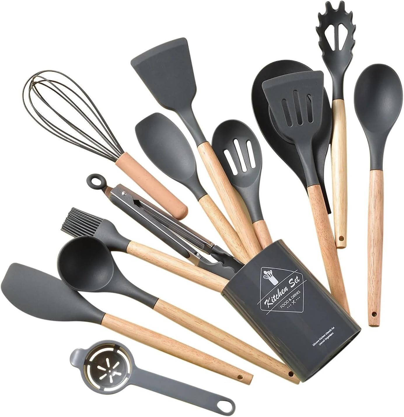 Eco-Friendly Silicone Kitchen Utensil Set, 12-Piece Nonstick Cooking Tools with Plastic Holder Stand (BPA-Free)