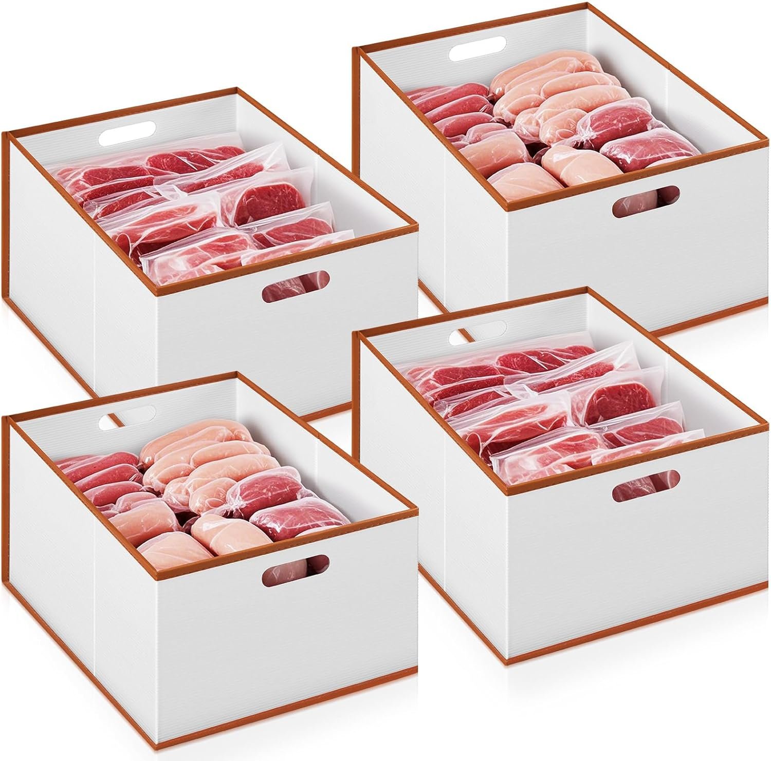 Chunful 4 Pcs Freezer Organizer Bins, Collapsible Deep Chest Freezer Organizer Bins with Handles 11.7” x 15.7” x 7.9” Water Resistant for Bedroom, Pantry, Living Room, Fruits, Meats