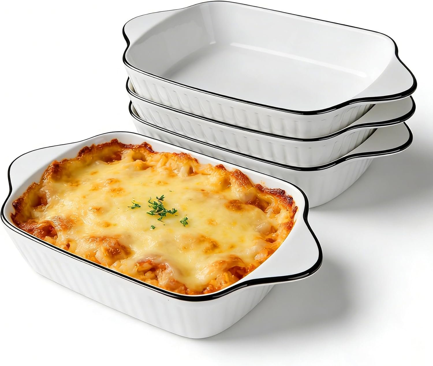 34oz Small Ceramic Casserole Dishes Set Of 4 – 1000ml Rectangular Lasagne Dish With Handles, Suitable For Ovens And Microwaves, Compact Size Ideal For Gratins, Pasta Dishes, Tiramisu And Baked Goods