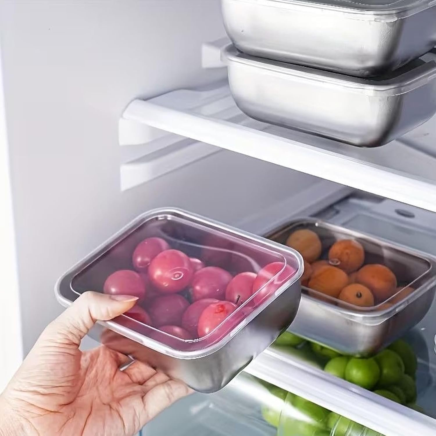 5-Pack Stainless Steel Storage Containers with Clear Lids – Stackable Food Prep Bins for Pantry, Fruit & Snack Organization, Multi-Use Airtight Canisters