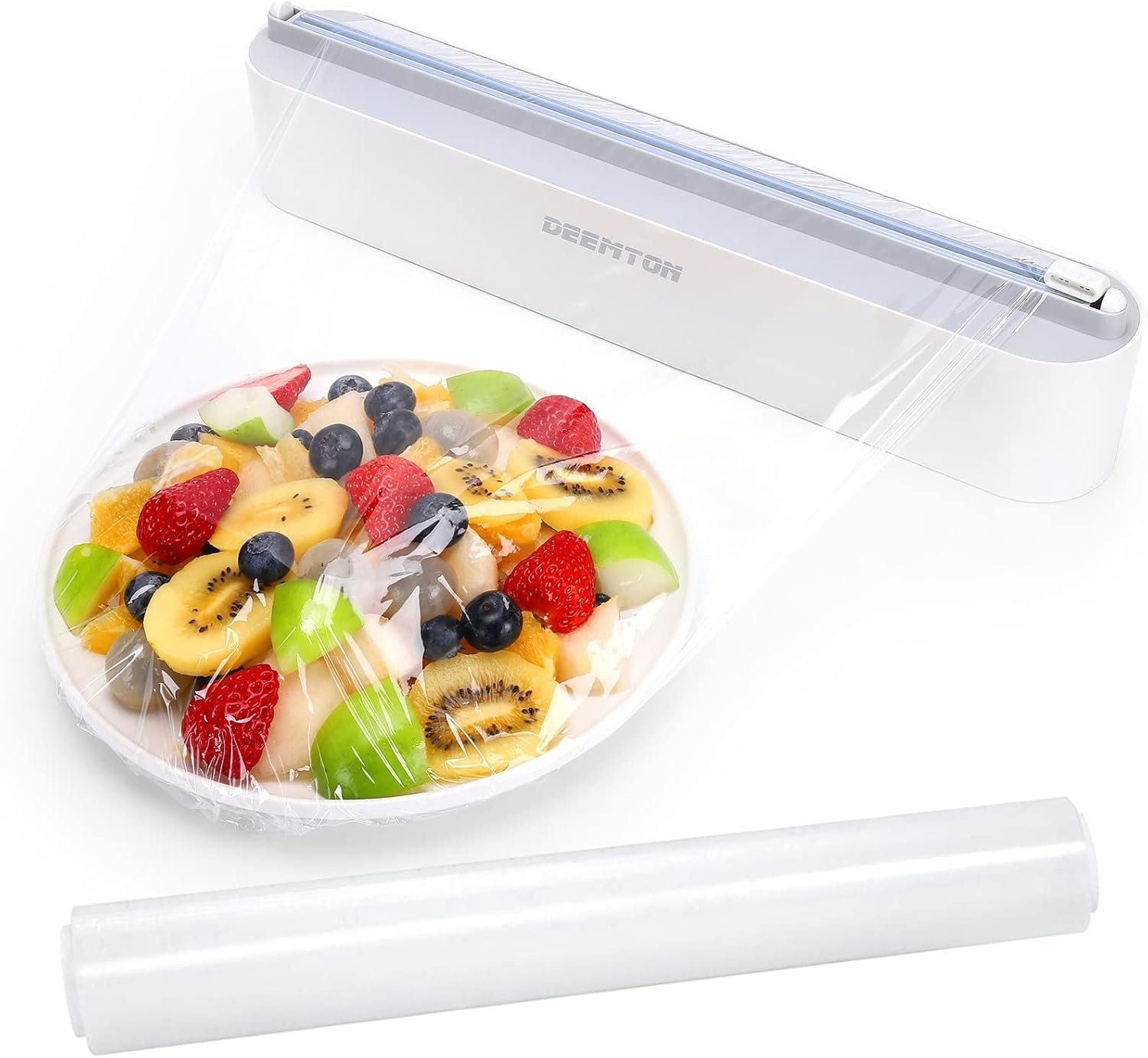 Plastic Wrap Dispenser with Cutter,Plastic Food Wrap Dispenser with Slide Cutter Refillable Cling Film Dispenser with 250′ of Professional BPA Free Cling Film.