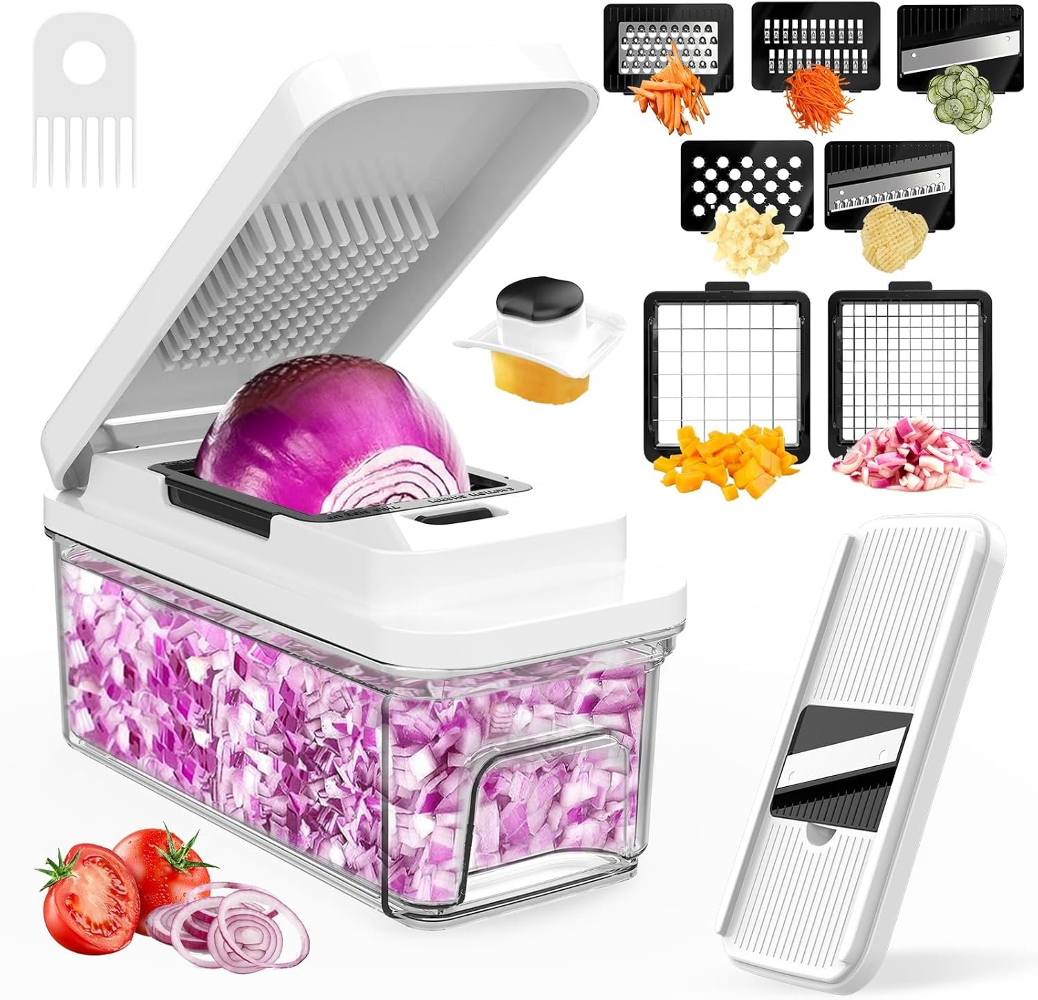 Vegetable Chopper: 10 in 1 Food Chopper – Onion Vegetable Slicer Cutter Dicer, Veggie Cutter with Container, 7 Blades, Kitchen Gadgets for Carrot Salad Garlic Potato Slicer