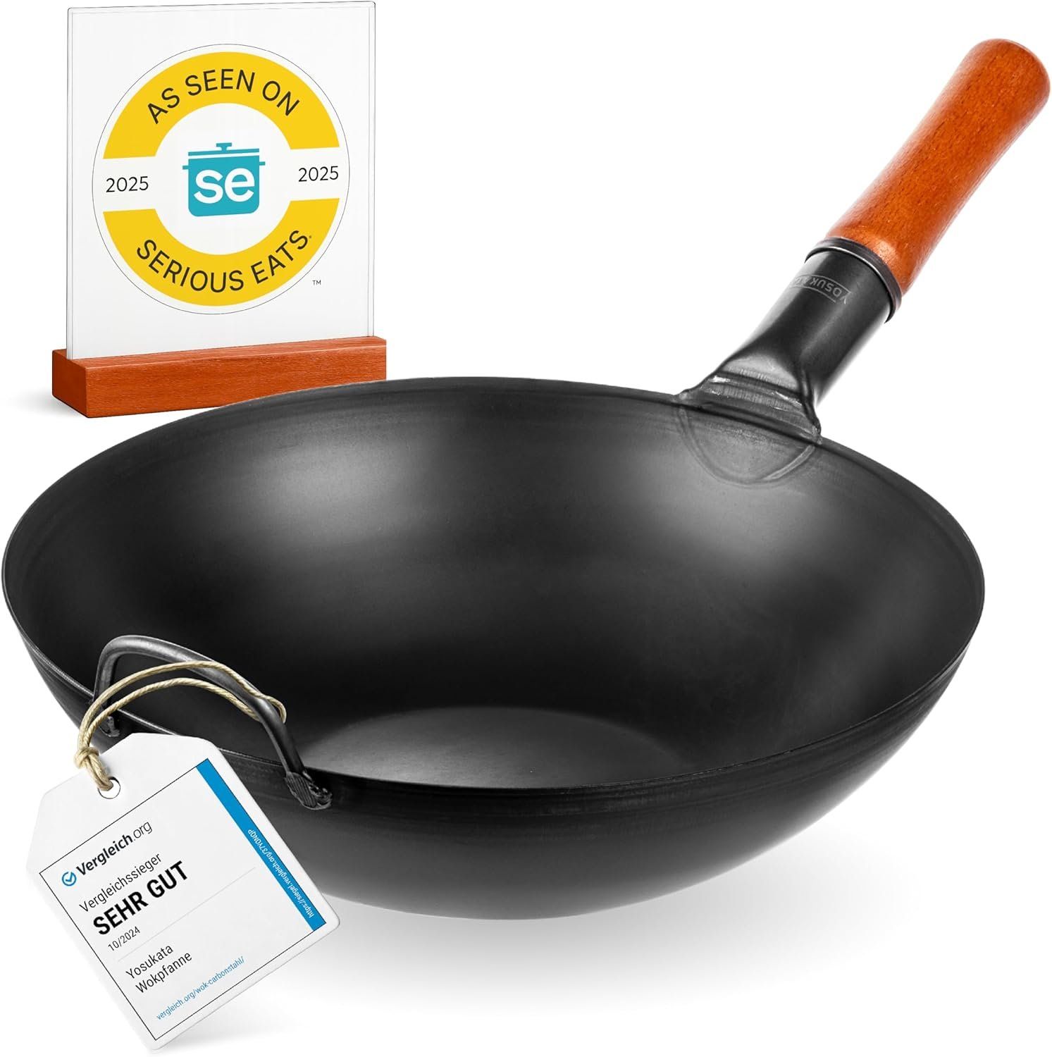 YOSUKATA 13.5″ Carbon Steel Wok Pan – Pre-Seasoned Flat Bottom Pow Wok for Stir Fry, BBQ, Grill & Camping – Traditional Japanese Chinese Cookware – Compatible with Induction, Electric, Gas, Open Fire