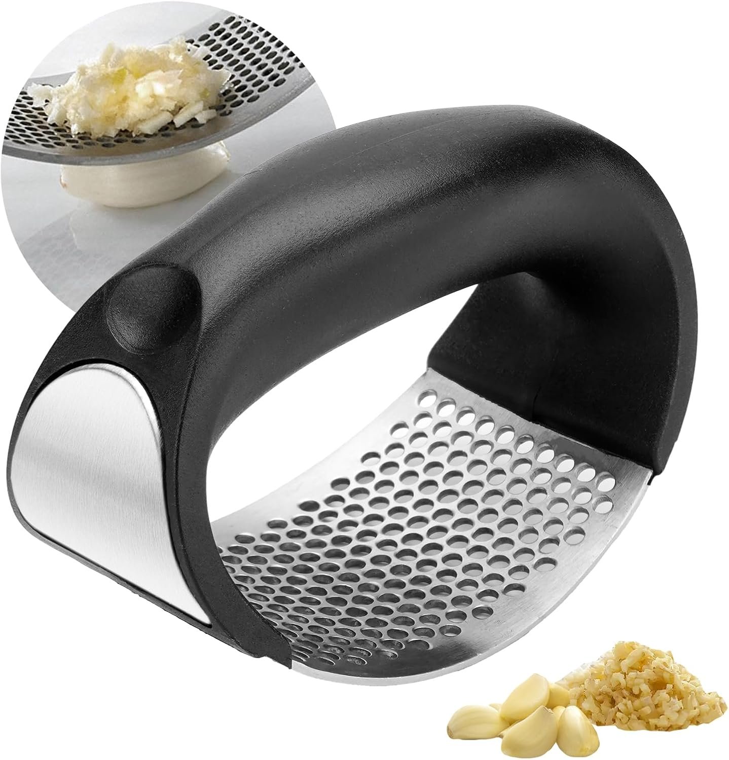 Heavy Duty Stainless Steel Garlic Mincer and Garlic Crusher,Manual Crusher & Mincer with Ergonomic Handle for Easy Cleaning (Groovesblack)