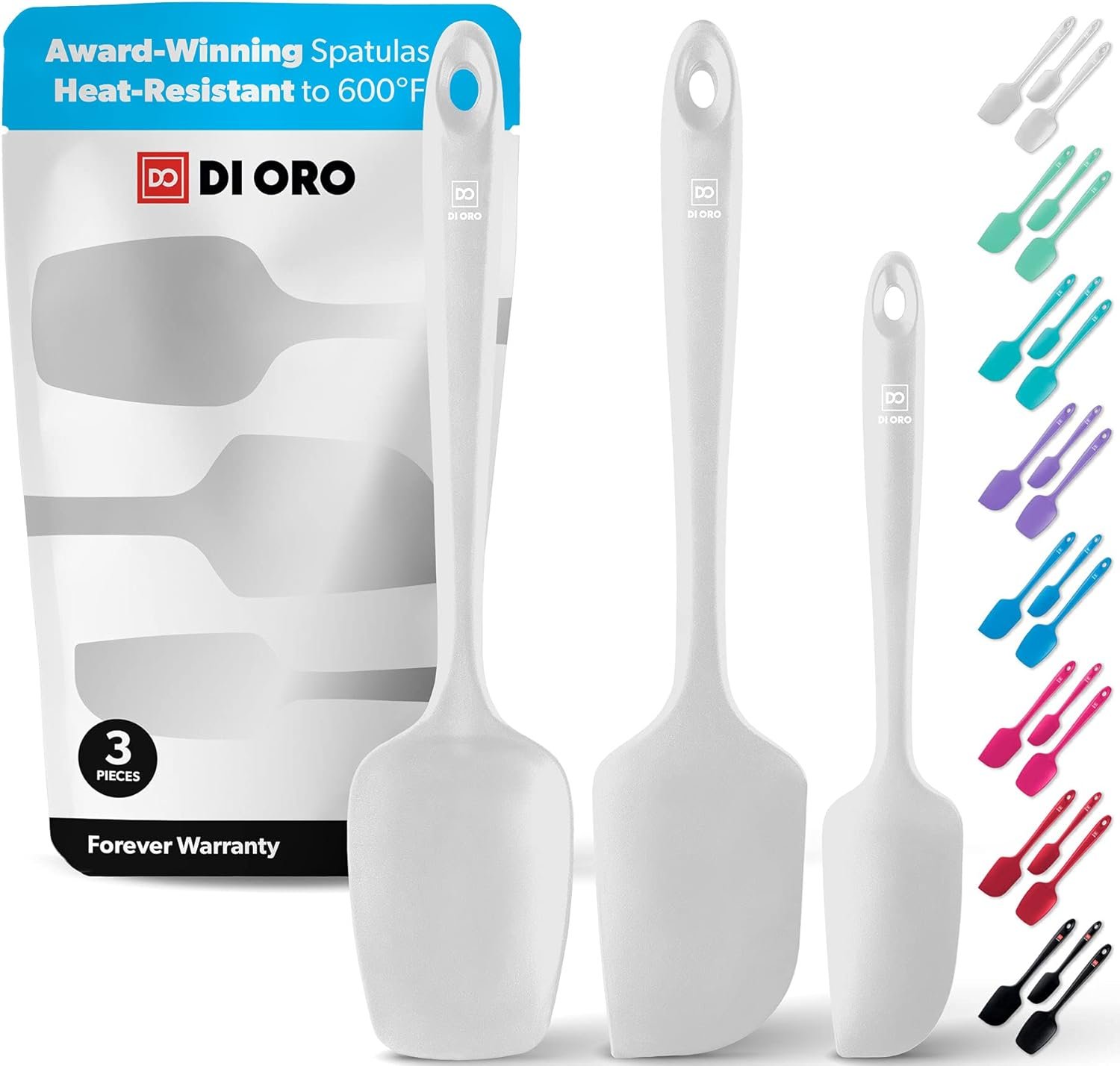 DI ORO Silicone Spatula Set – Rubber Kitchen Spatulas for Baking, Cooking, & Mixing – 600°F Heat-Resistant & BPA Free Silicone Scraper Spatulas for Nonstick Cookware – Dishwasher Safe (3pc, Stone)