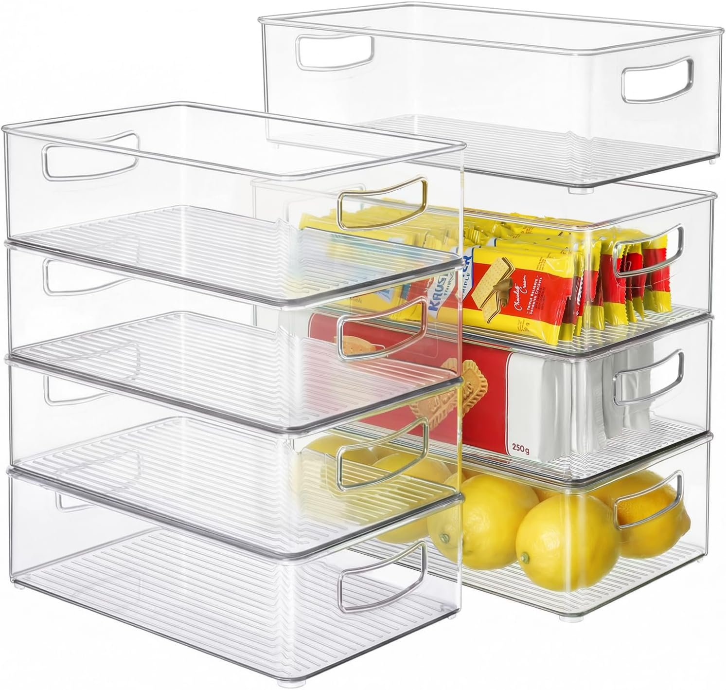 Set of 8 Clear Fridge Organizer Bins, Stackable Refrigerator Organizers and Storage for Fridge, Freezer, Pantry, BPA Free