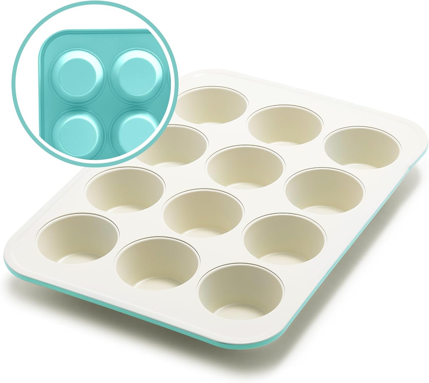 GreenLife 12-Cup Muffin Pan, PFAS-Free Healthy Nonstick Baking Tray, 11.4″ x 1.9″ x 15.9″, Durable Ceramic Bakeware, Cupcakes, Egg Bites, Tarts, Brownies, Turquoise