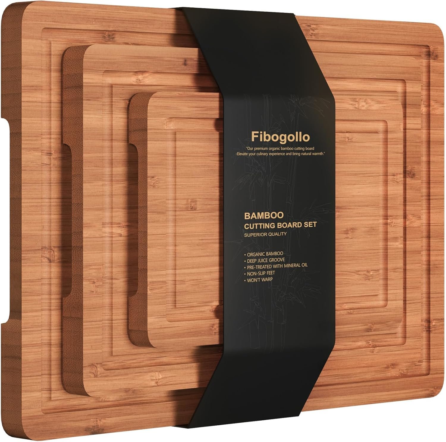 Bamboo Cutting Boards Serving Board Set, Bamboo Chopping Boards with Juice Groove for Kitchen Meal Prep and Serving (set of 3)