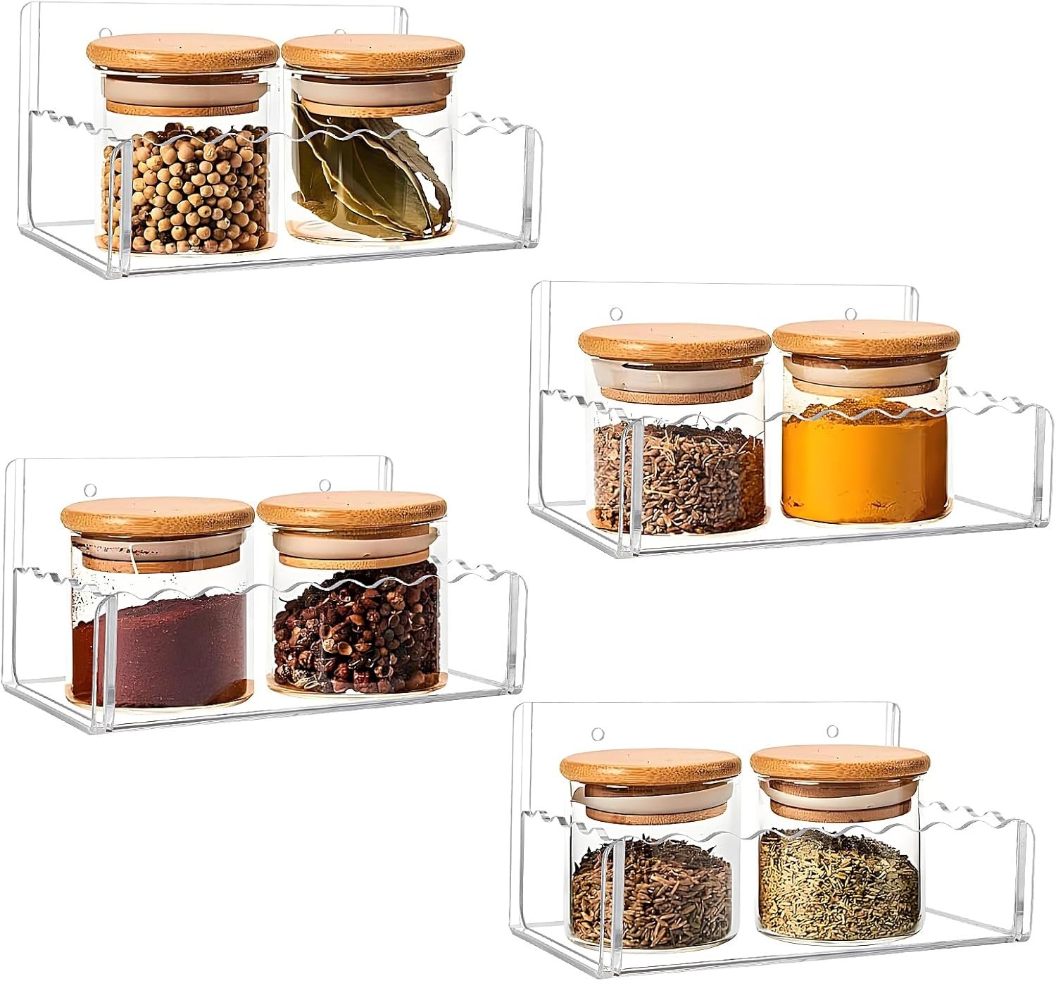 6 inch Spice Rack Wall Mounted,4 Pack Spice Organizer Shelf for Stove Cabinet Pantry Door, Adhesive or Screw Hanging Wall Spice Shelf Storage Holder in Kitchen and RV – Clear Color