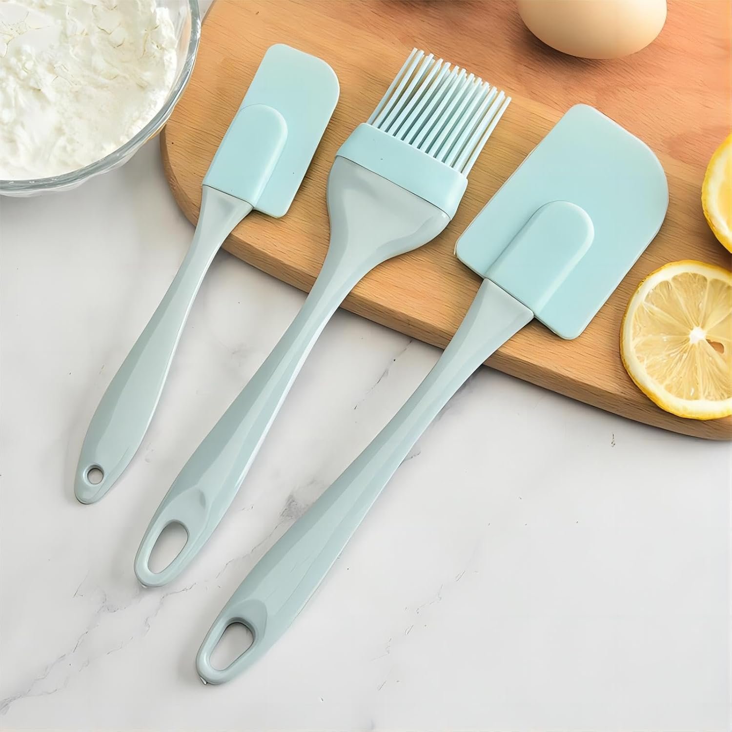 3PCS Heat-Resistant Silicone Spatula Set Scrapers for Baking, Mixing & Flipping – High Heat Resistant Up to 450°F – Dishwasher Safe – Kitchen Utensils for Nonstick Cookware, Blue
