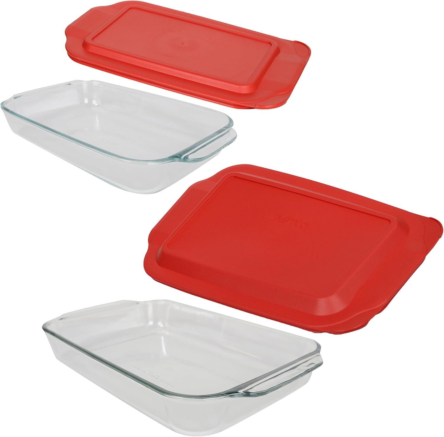Pyrex 233 3qt & 232 2qt Glass Baking Dishes with 233-PC & 232-PC Red Lids – Made in the USA